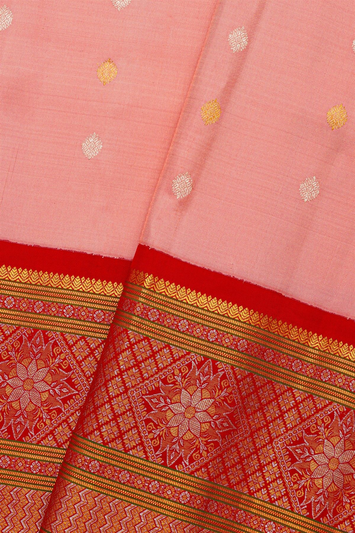Gadwal Silk Peach Saree