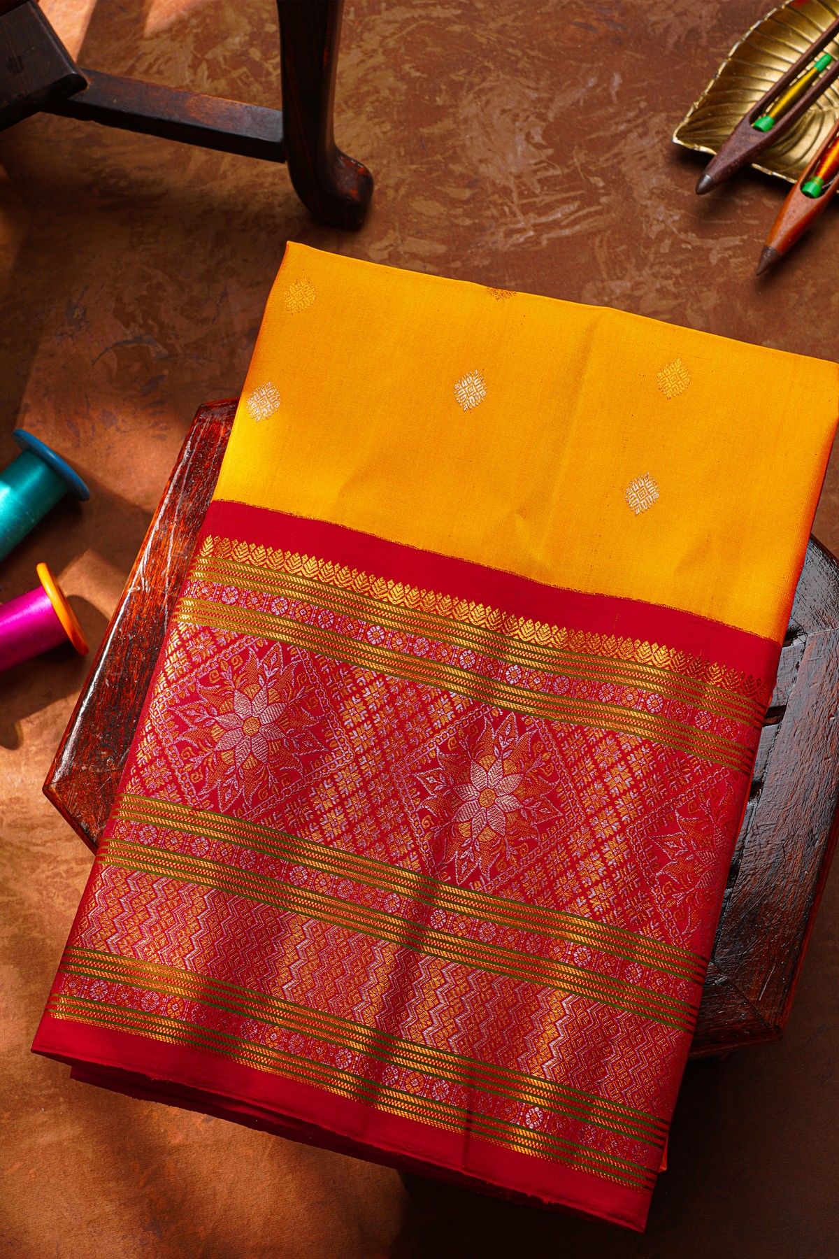 Gadwal Silk Mustard Saree
