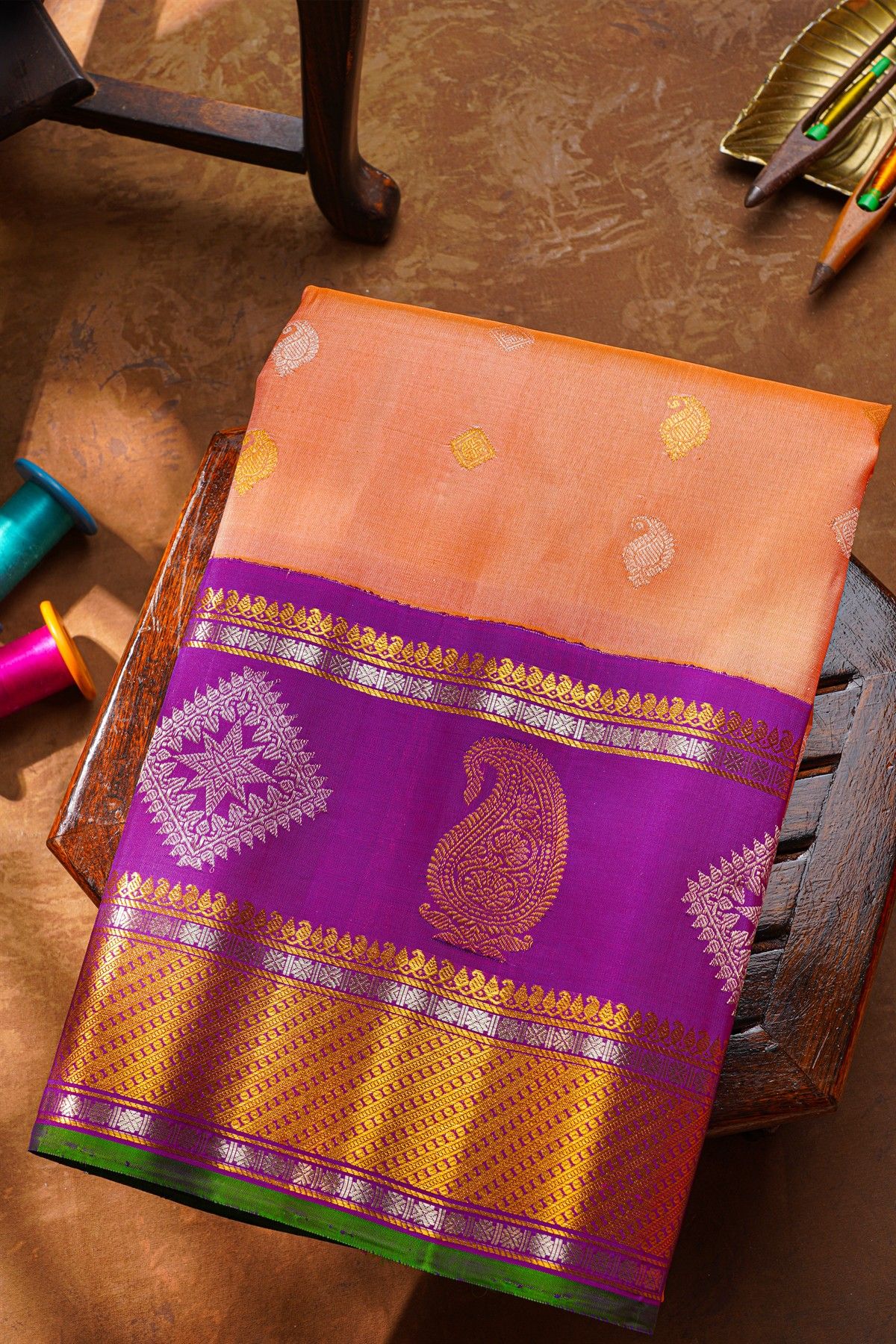 Gadwal Silk Peach Saree