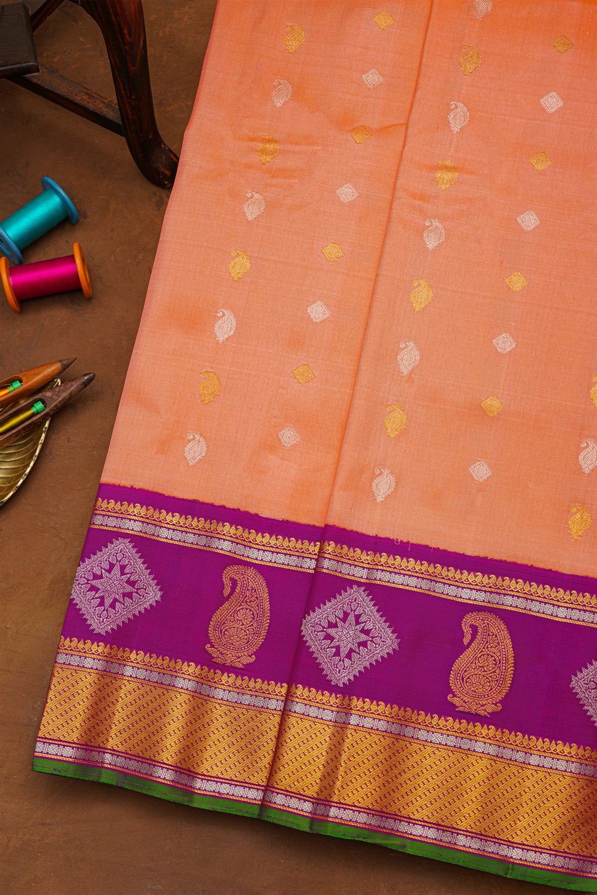 Gadwal Silk Peach Saree