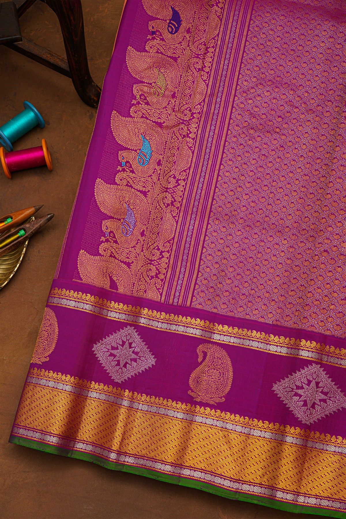 Gadwal Silk Peach Saree