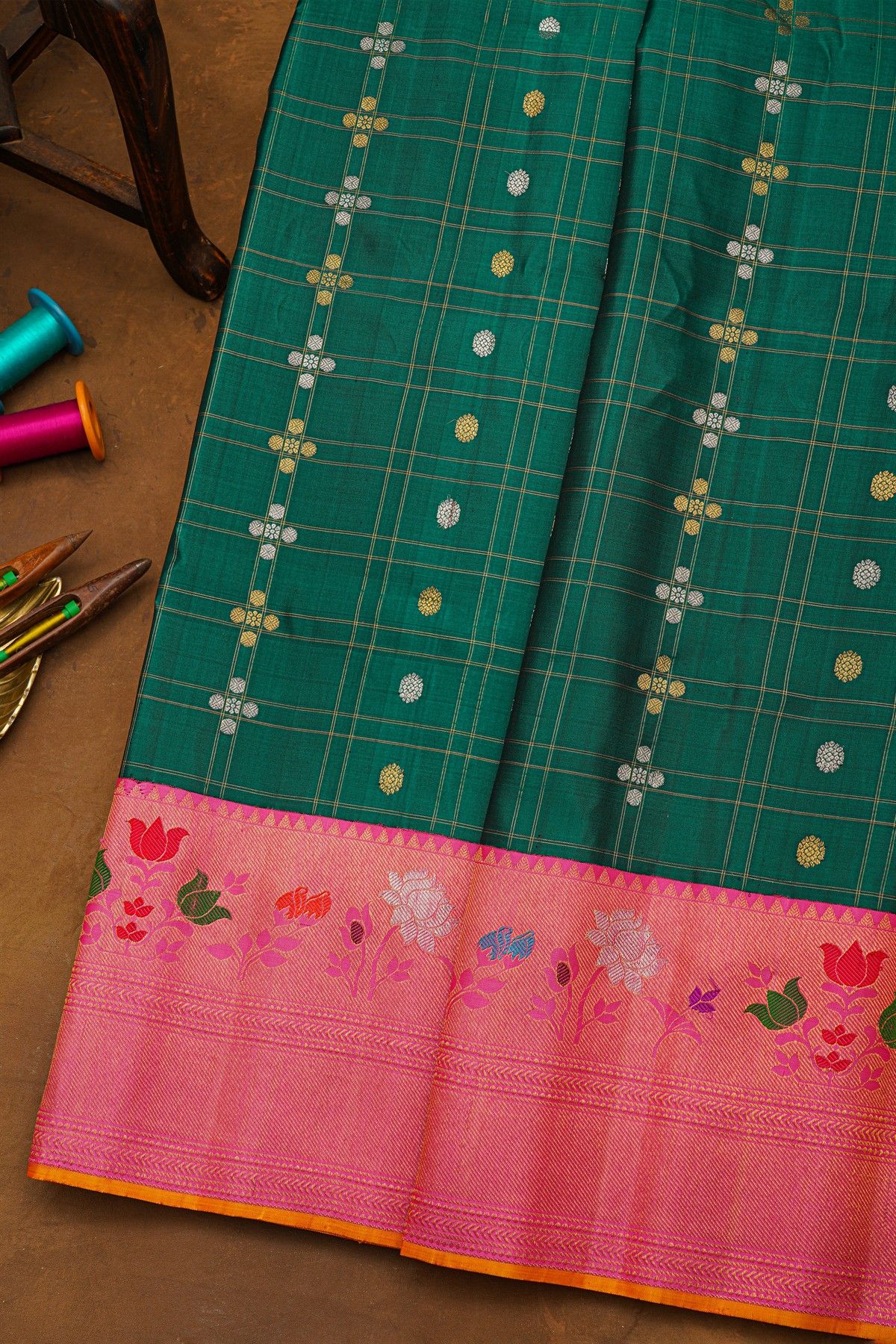 Gadwal Silk Bottle Green Saree