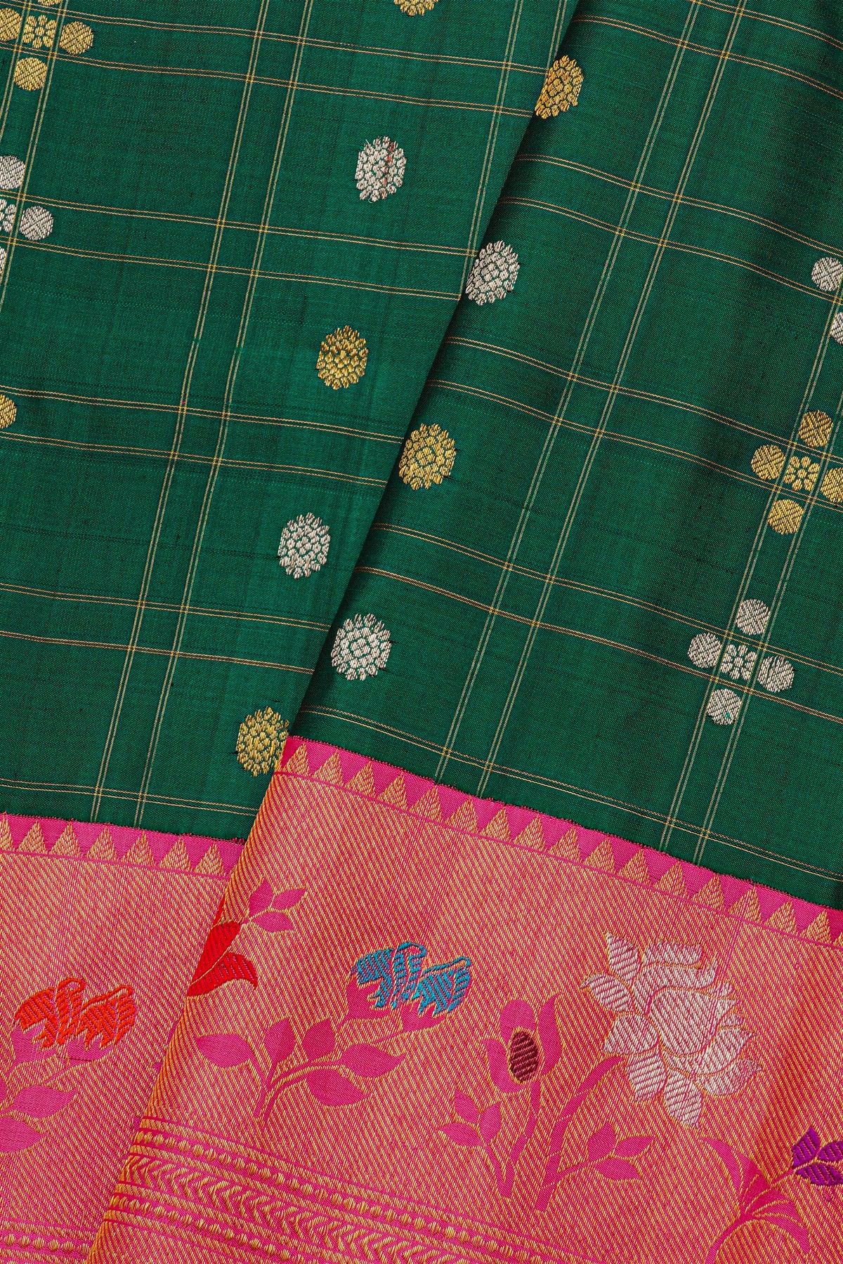 Gadwal Silk Bottle Green Saree