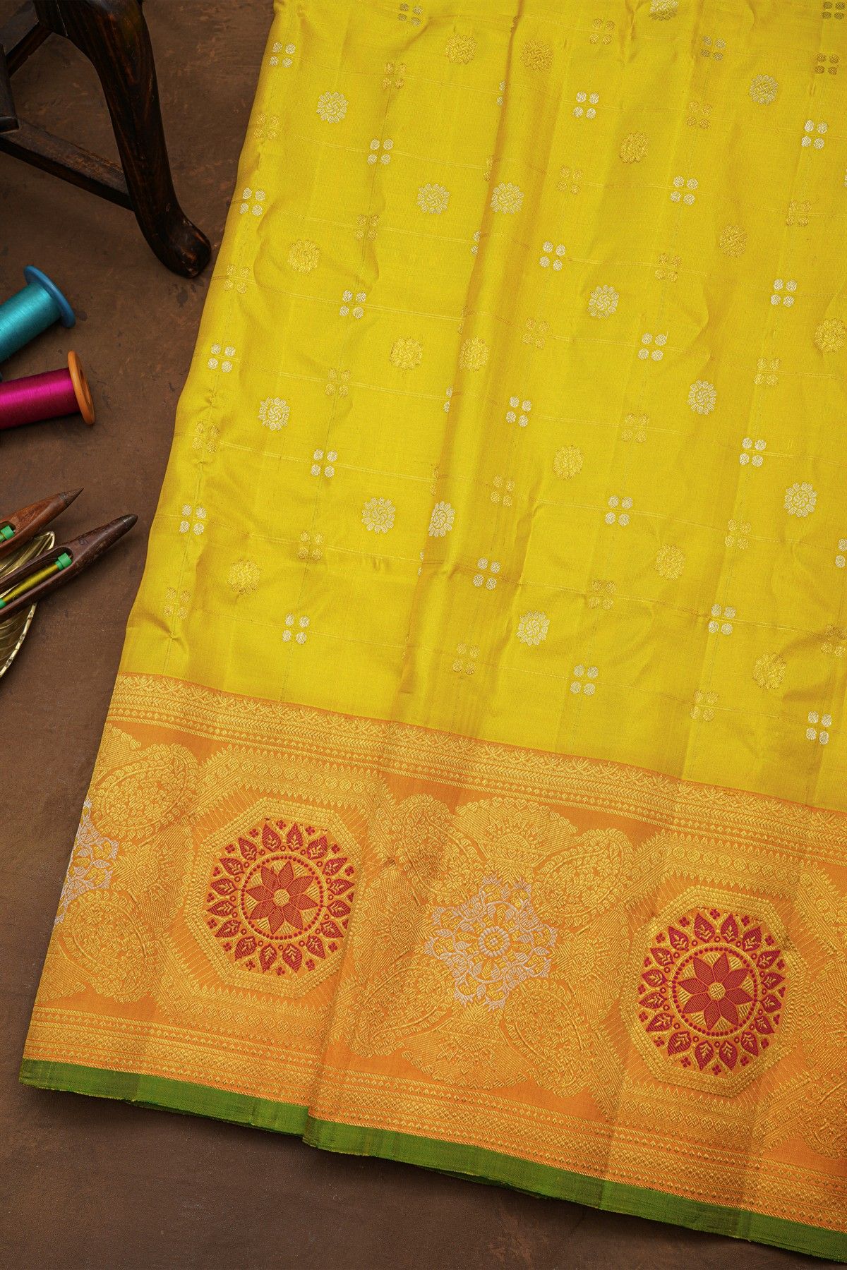 Gadwal Silk Lime Green Saree