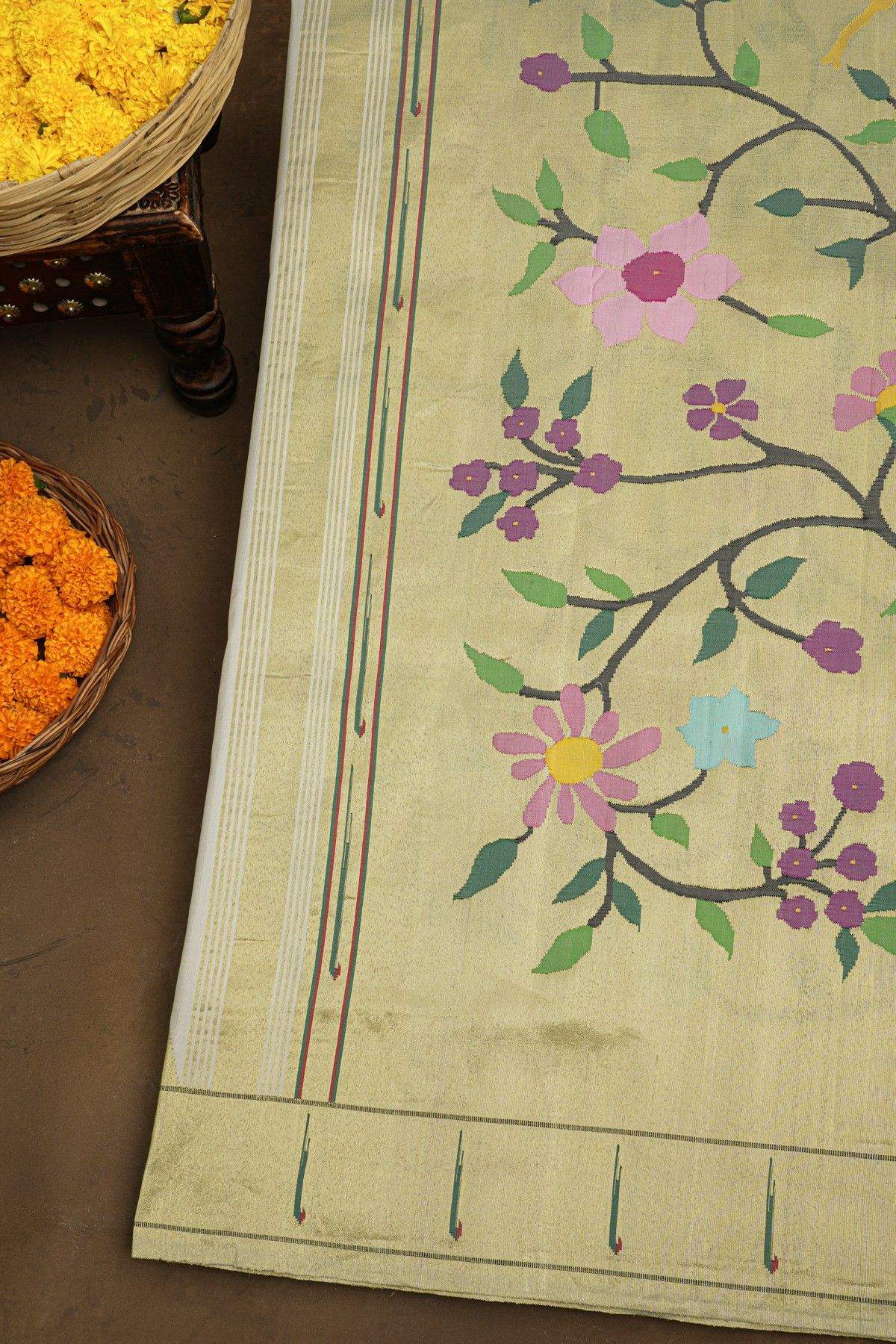 Paithani Silk Off White Saree