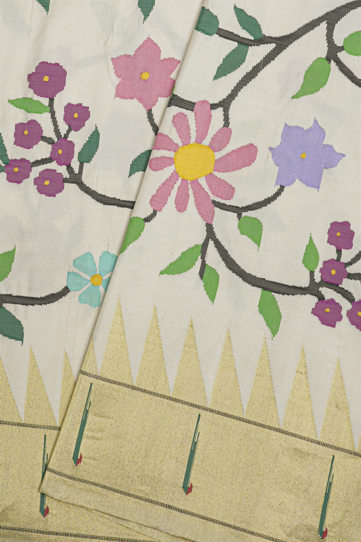 Paithani Silk Off White Saree