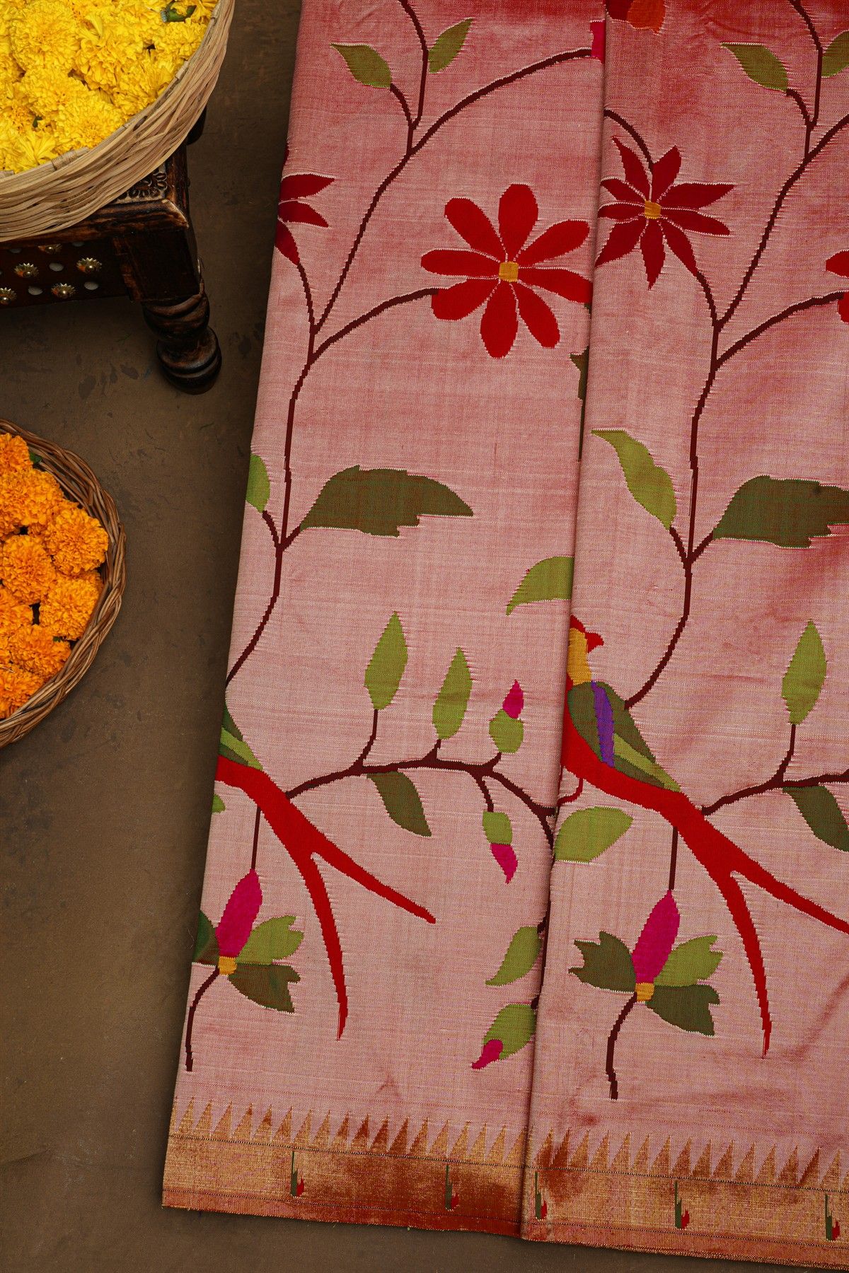 Paithani Silk Onion Pink Saree