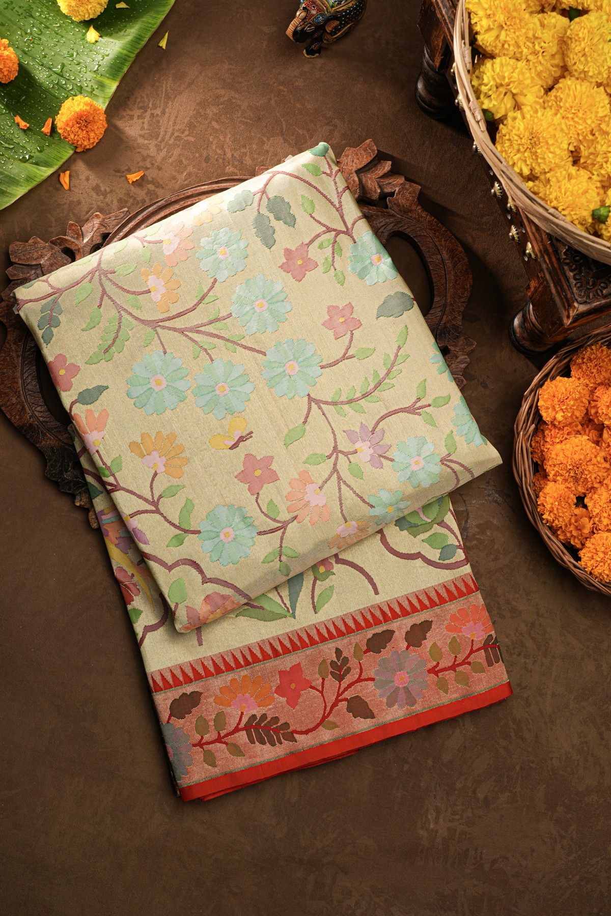 Paithani Silk Off White Saree