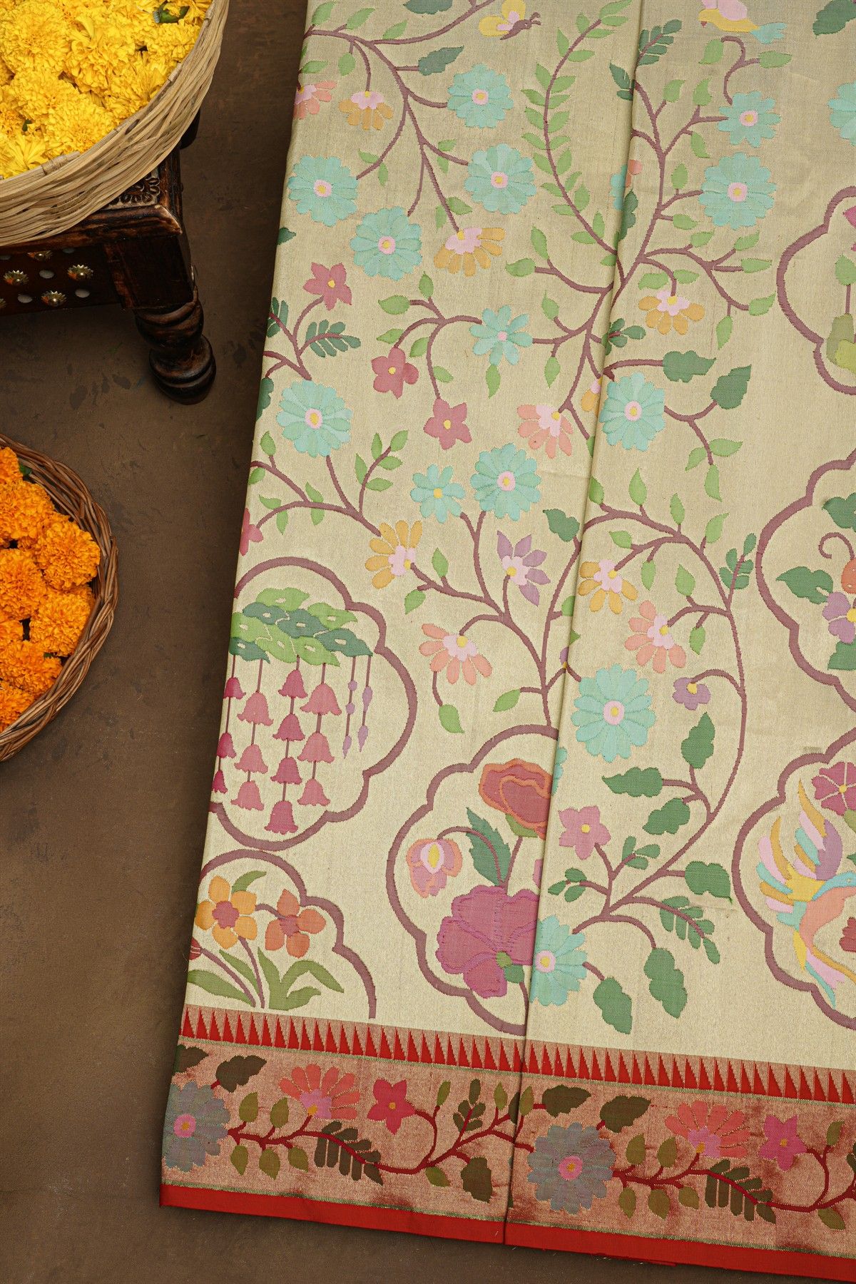 Paithani Silk Off White Saree