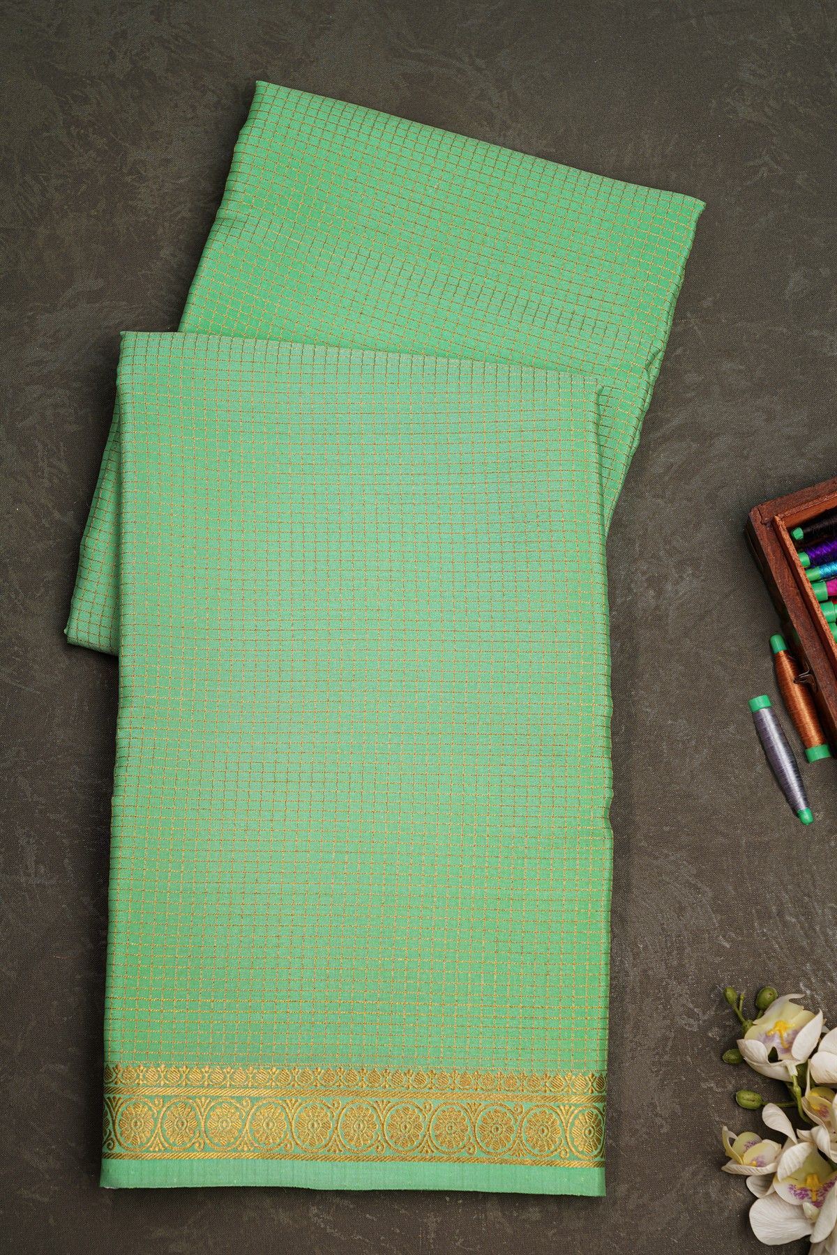 Mysore Crepe Sea Green Saree