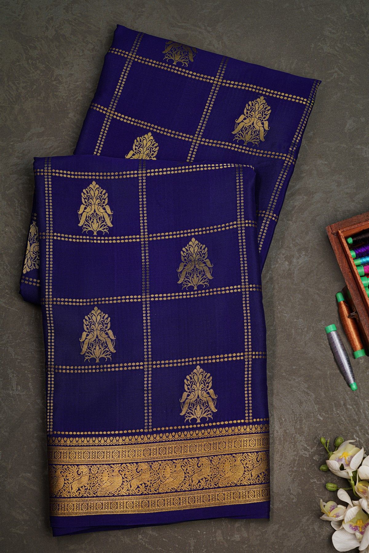 Mysore Crepe Navy Blue Saree