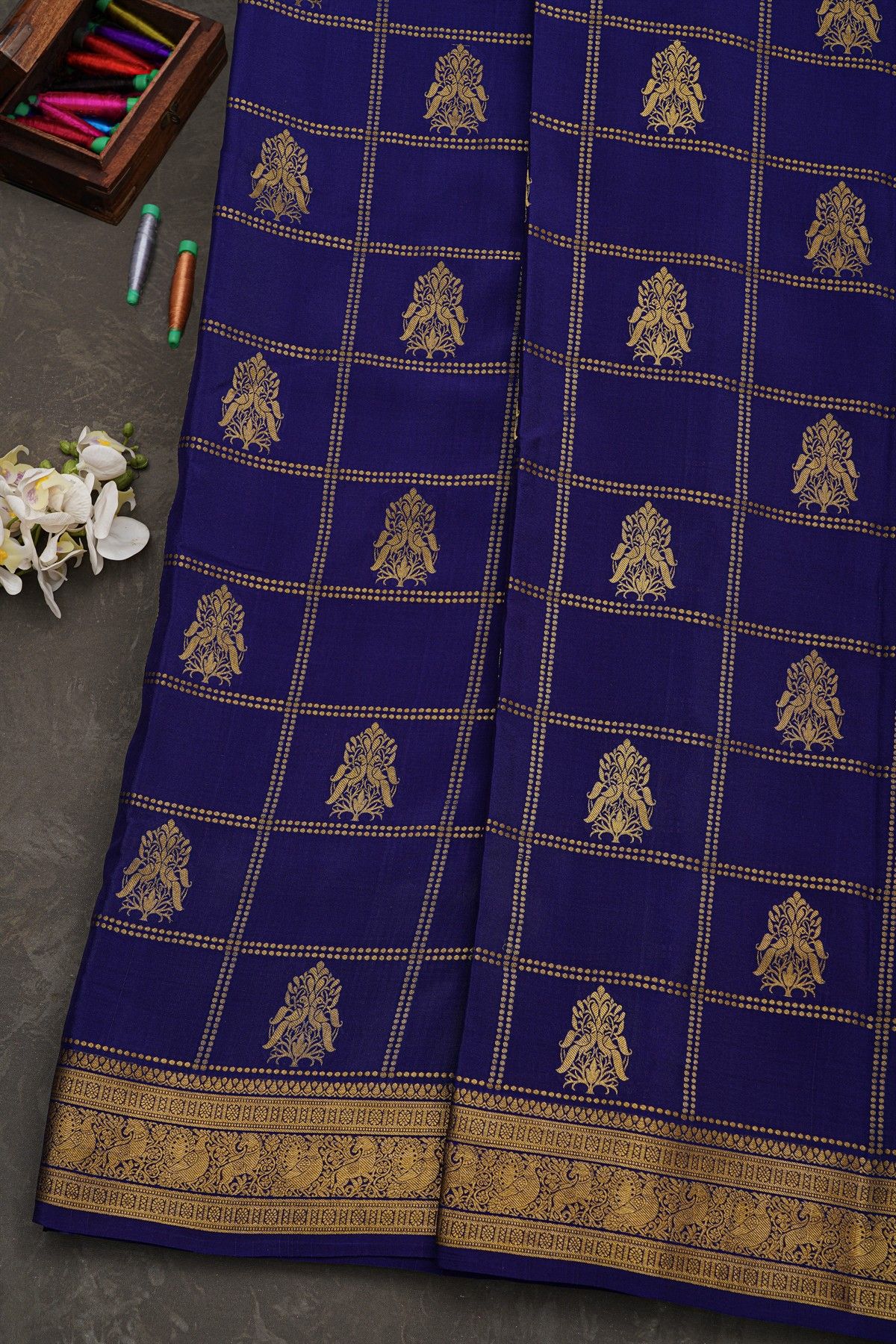 Mysore Crepe Navy Blue Saree