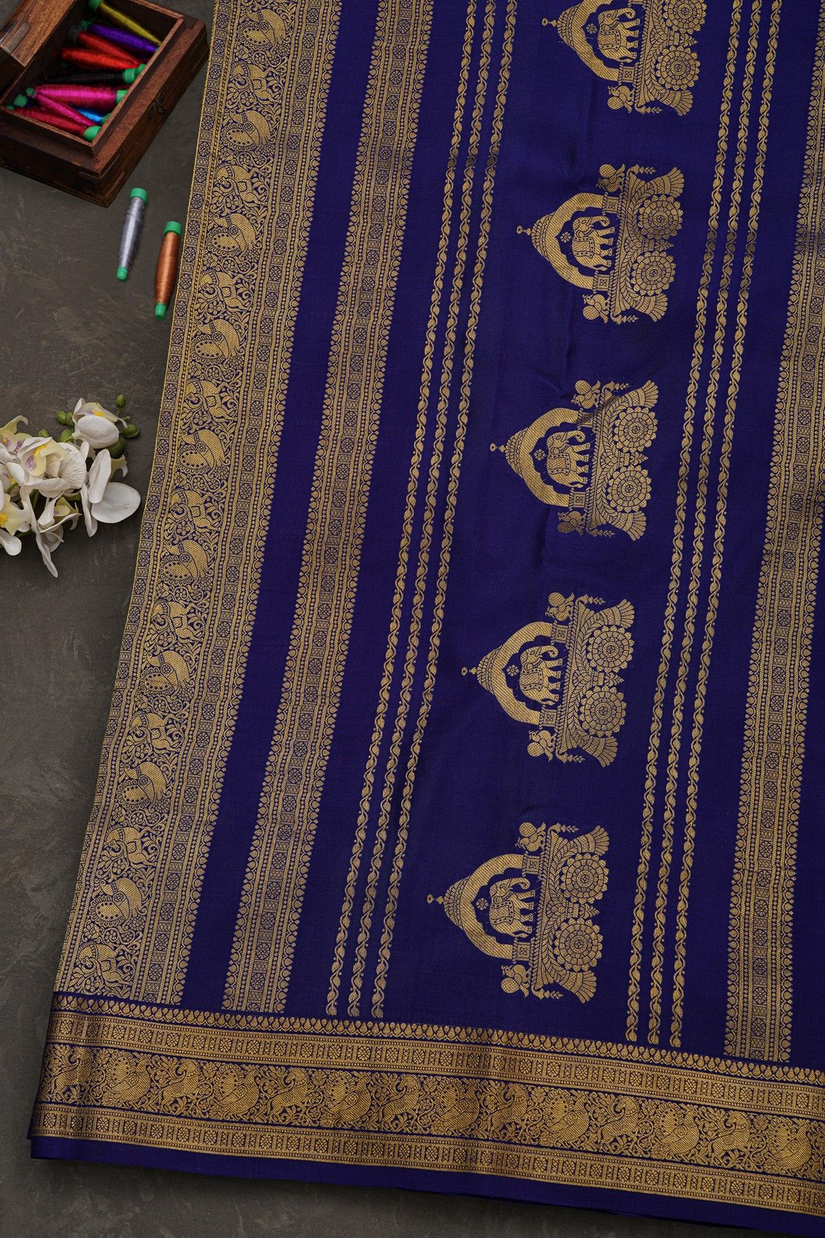 Mysore Crepe Navy Blue Saree