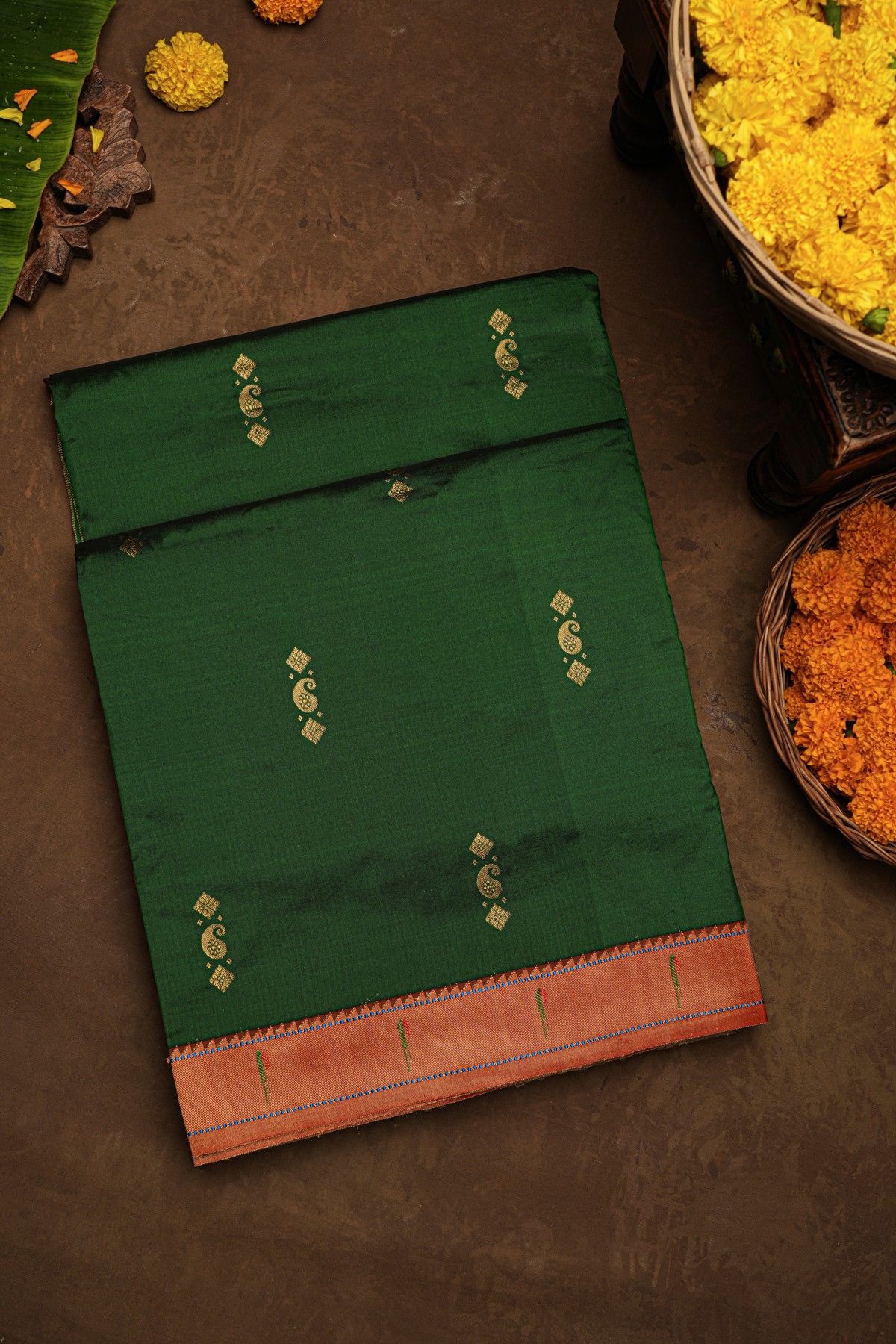 Paithani Silk Bottle Green Saree