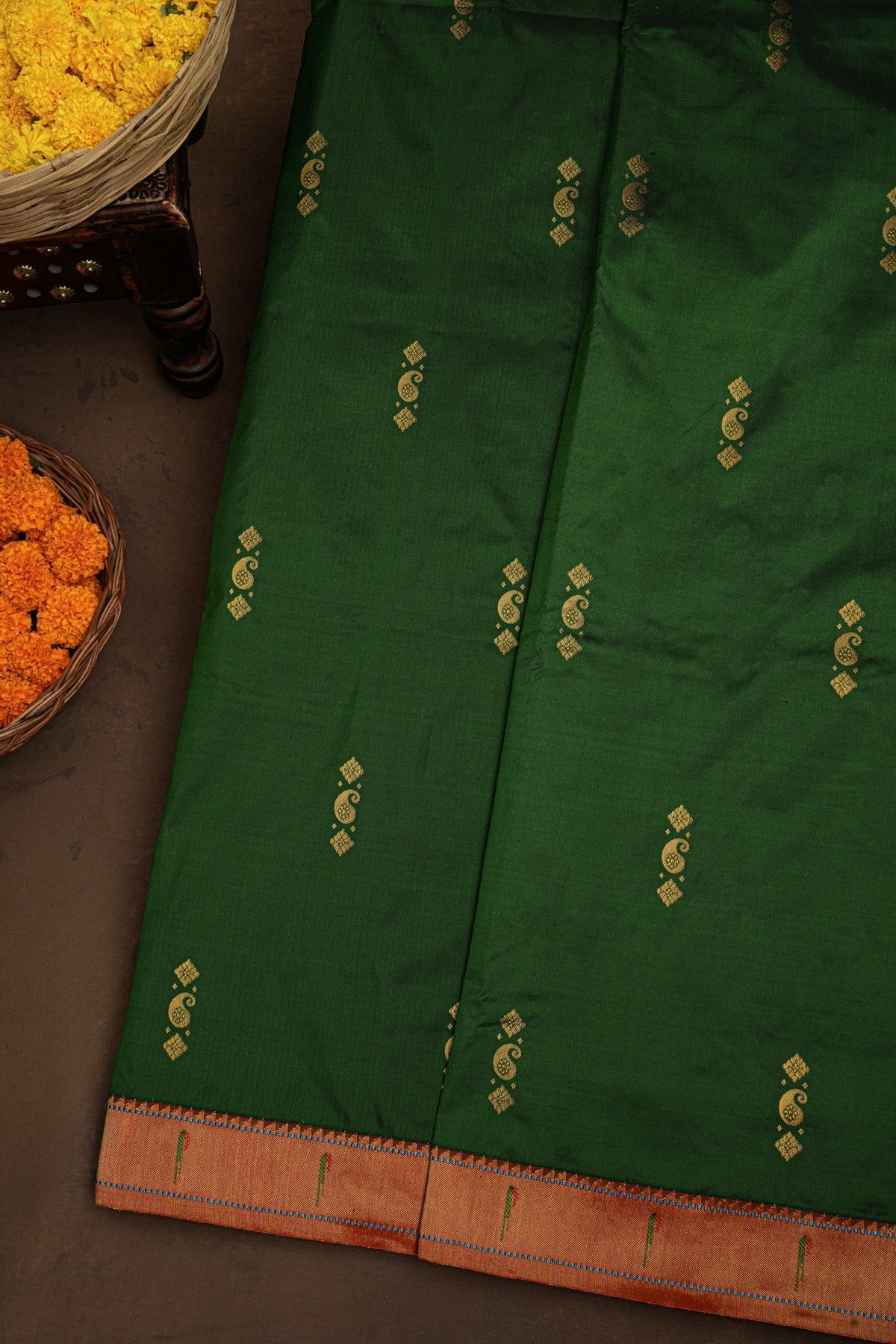 Paithani Silk Bottle Green Saree