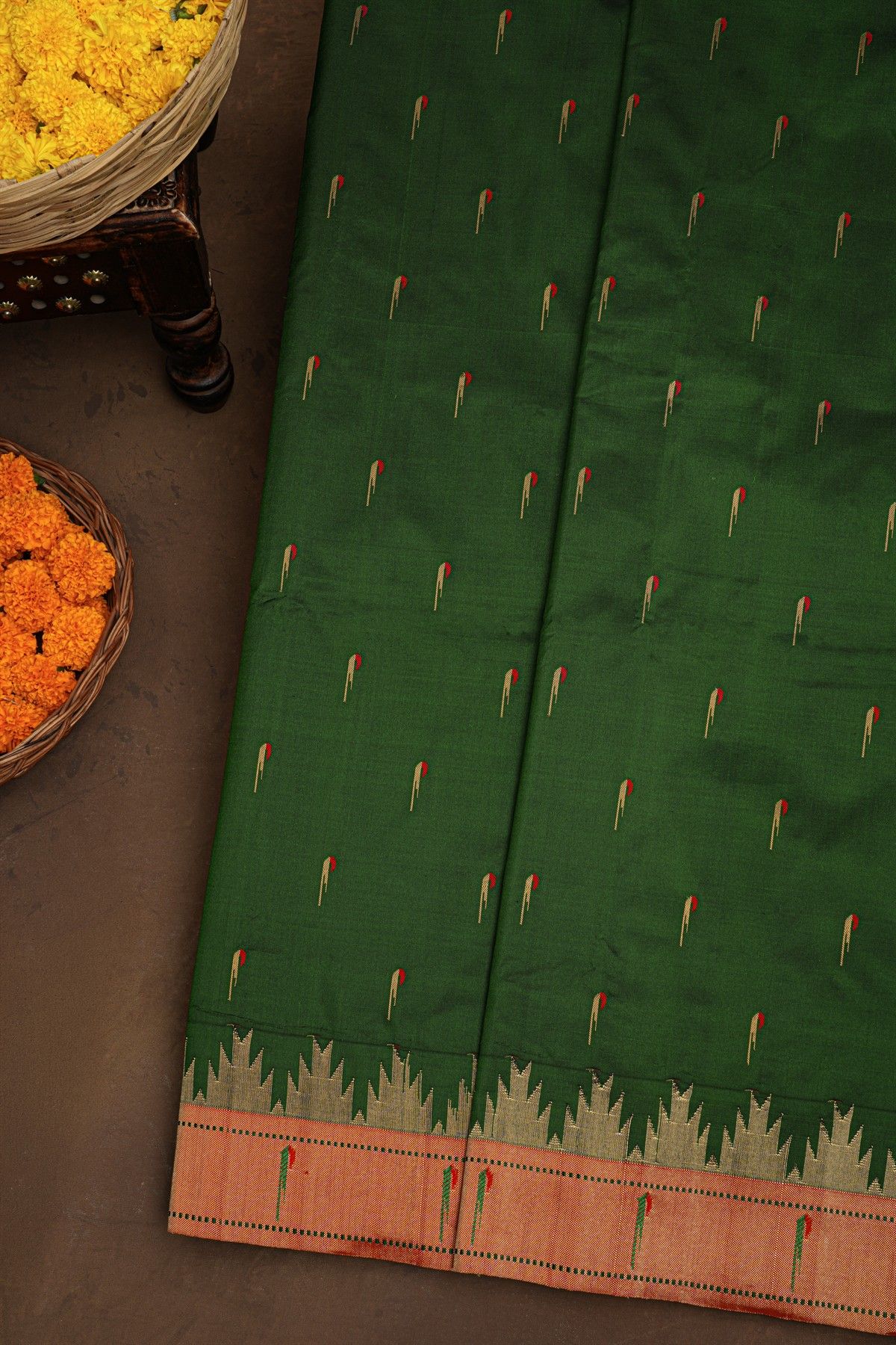 Paithani Silk Bottle Green Saree