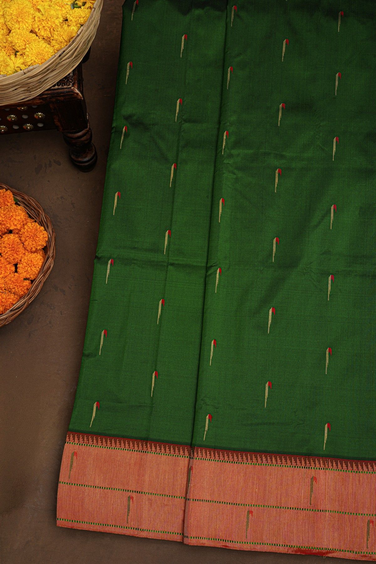 Paithani Silk Bottle Green Saree