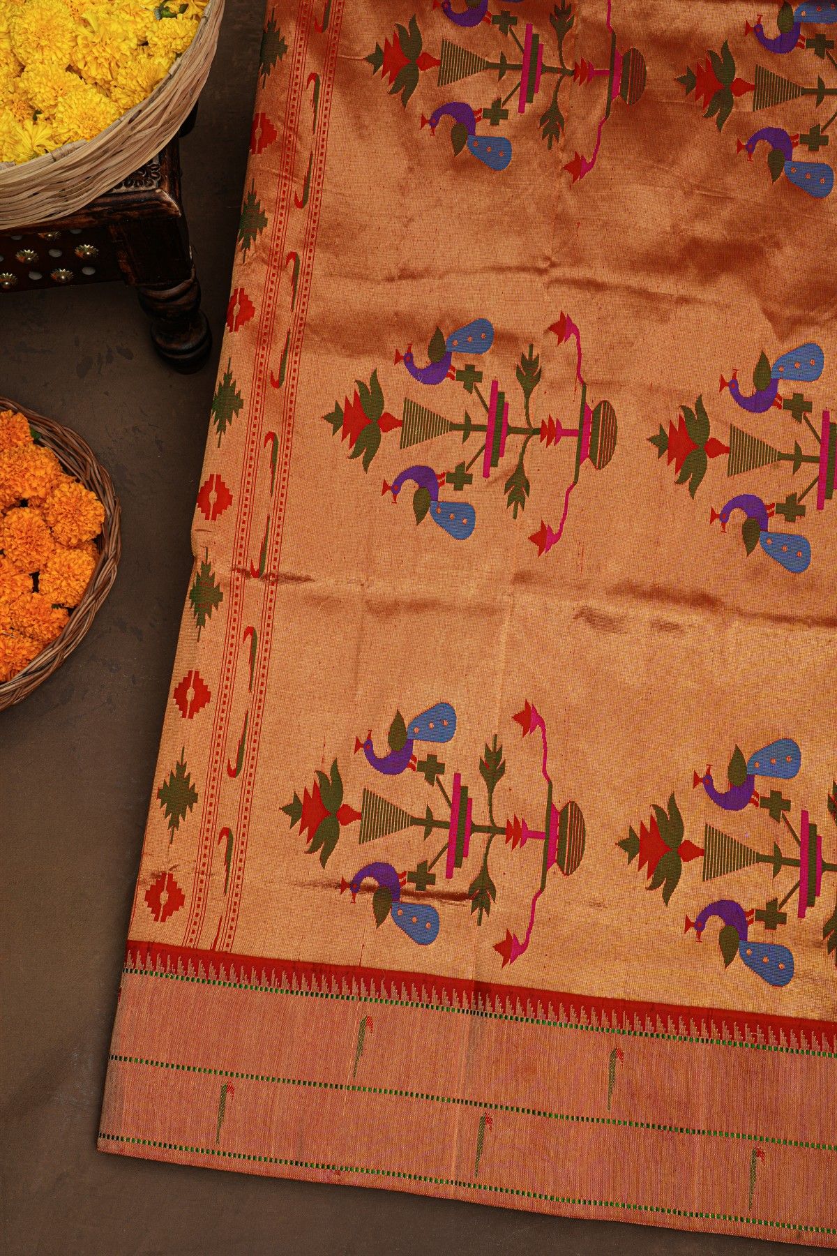 Paithani Silk Bottle Green Saree