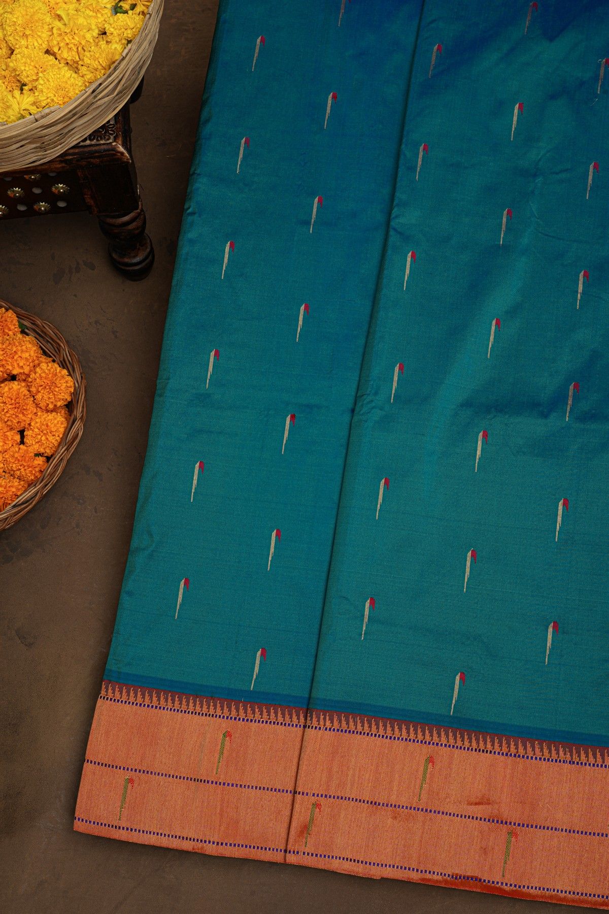Paithani Silk Peacock Blue Saree