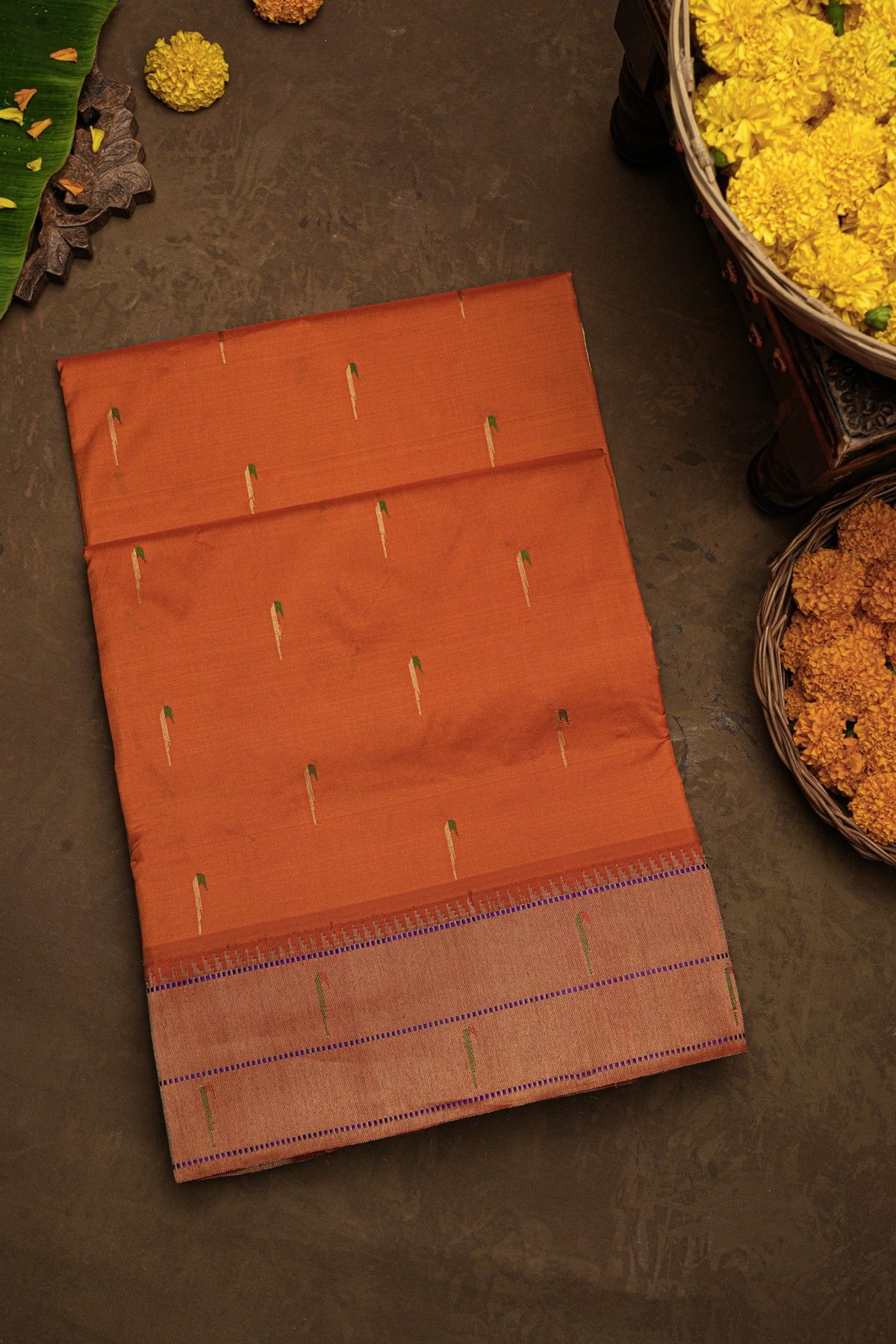 Paithani Silk Rust Orange Saree