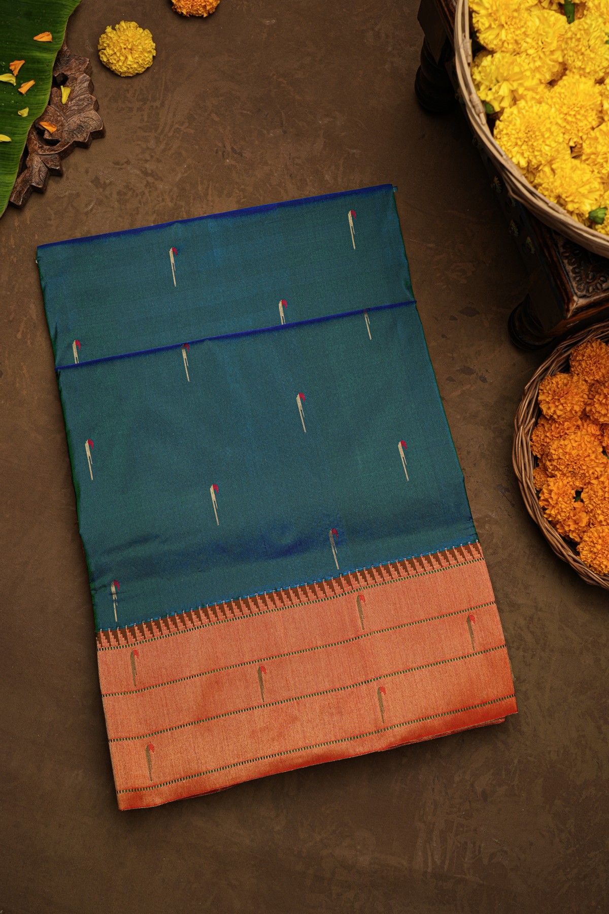 Paithani Silk Peacock Blue Saree