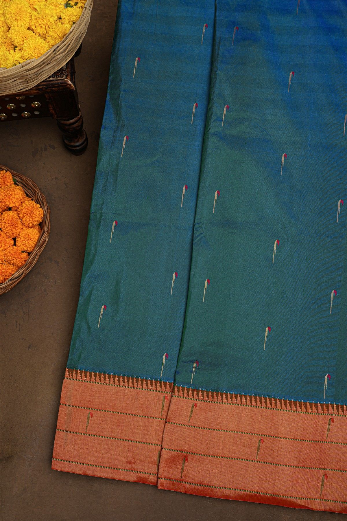 Paithani Silk Peacock Blue Saree