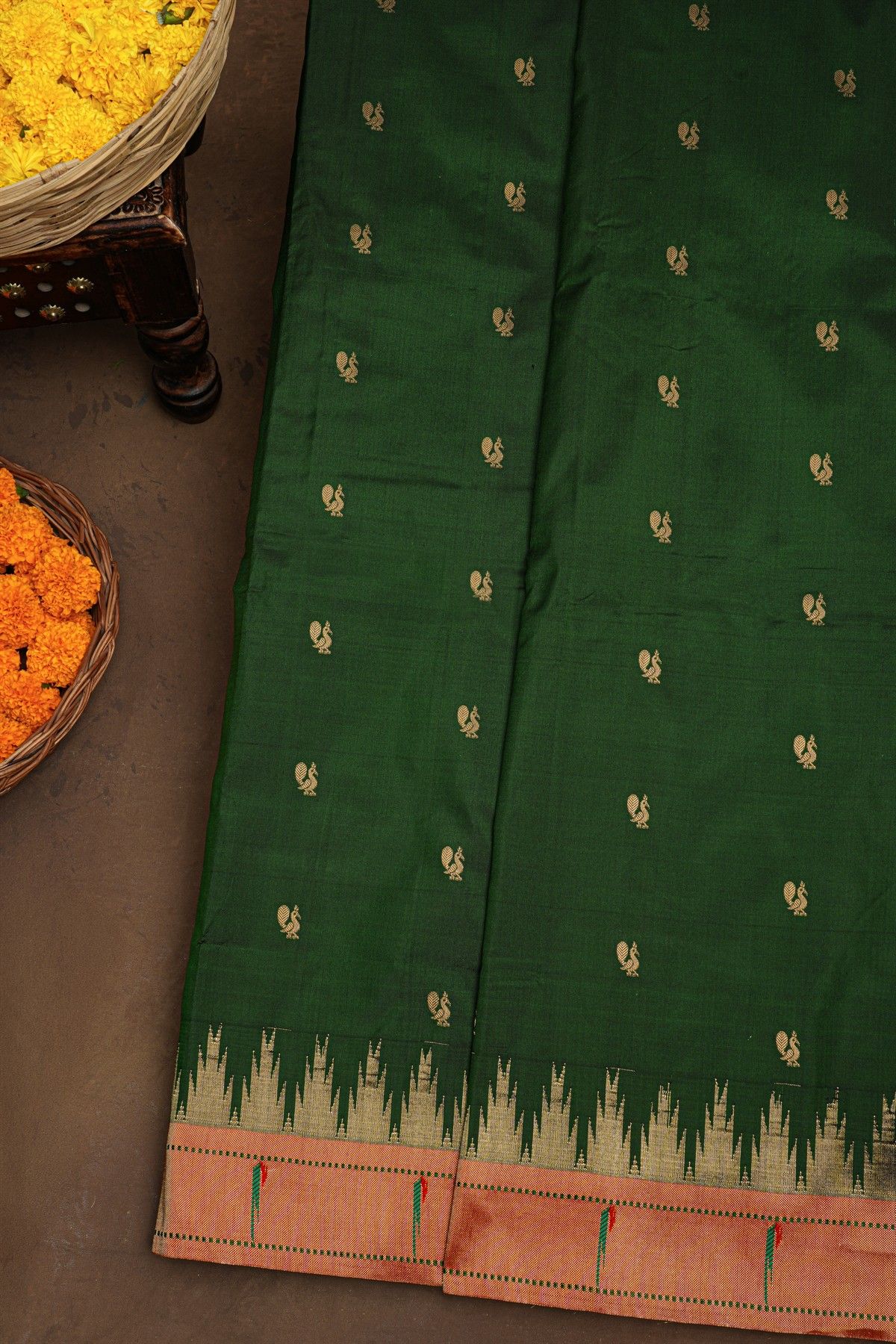 Paithani Silk Bottle Green Saree
