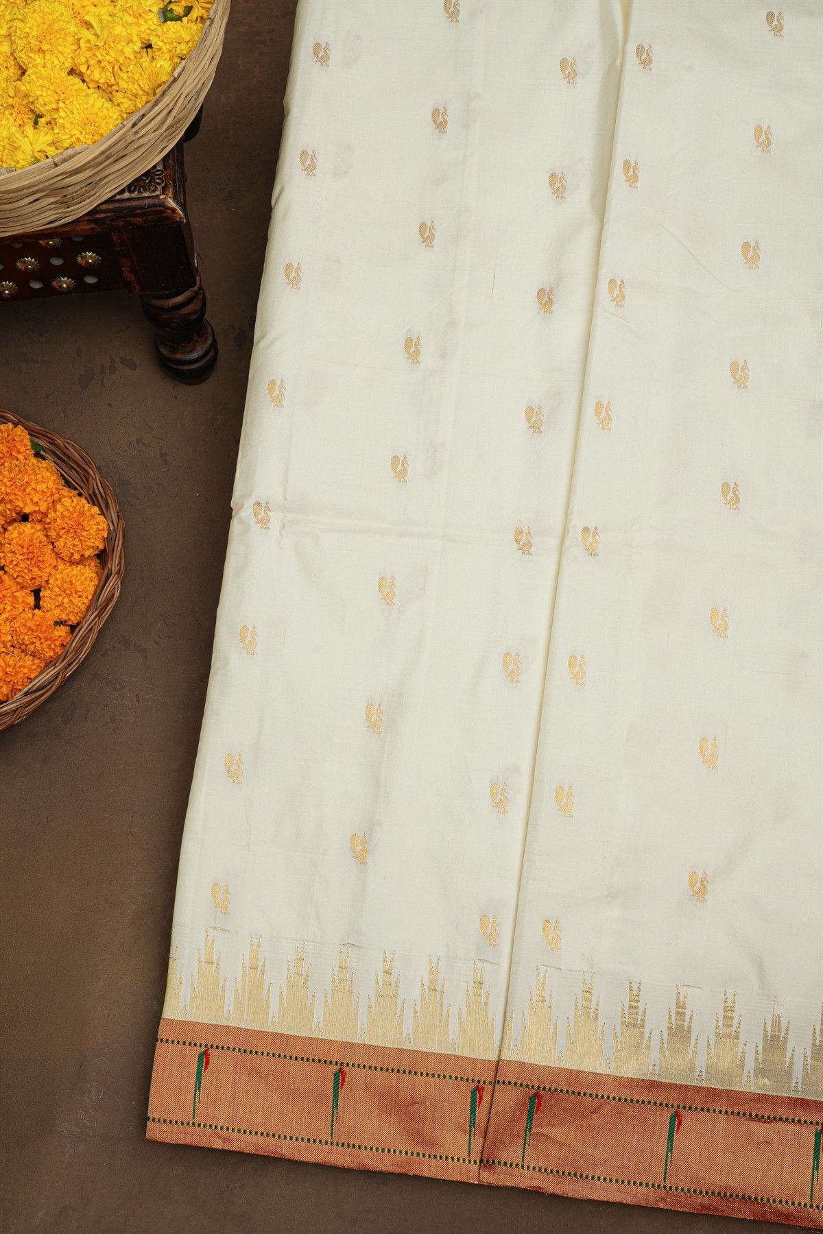 Paithani Silk Off White Saree