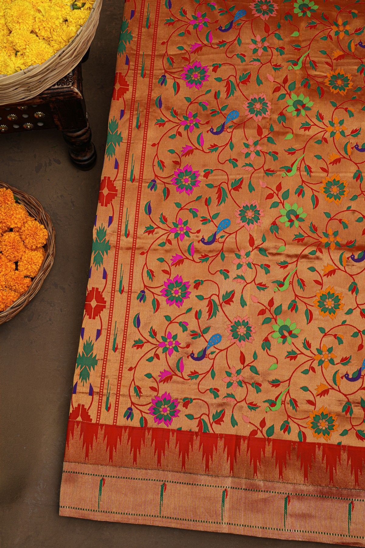 Paithani Silk Off White Saree