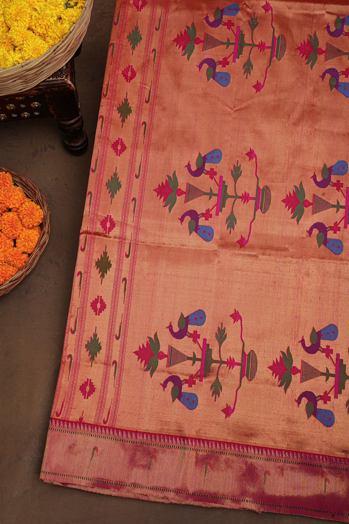 Paithani Silk Bottle Green Saree