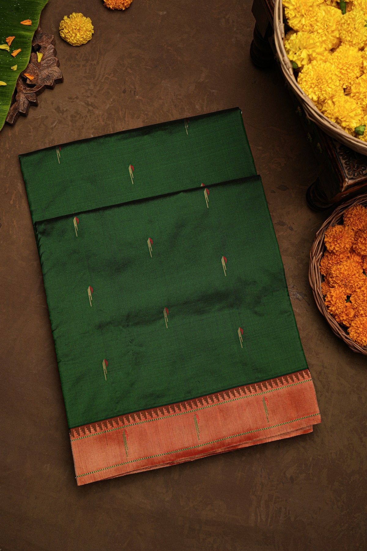 Paithani Silk Bottle Green Saree