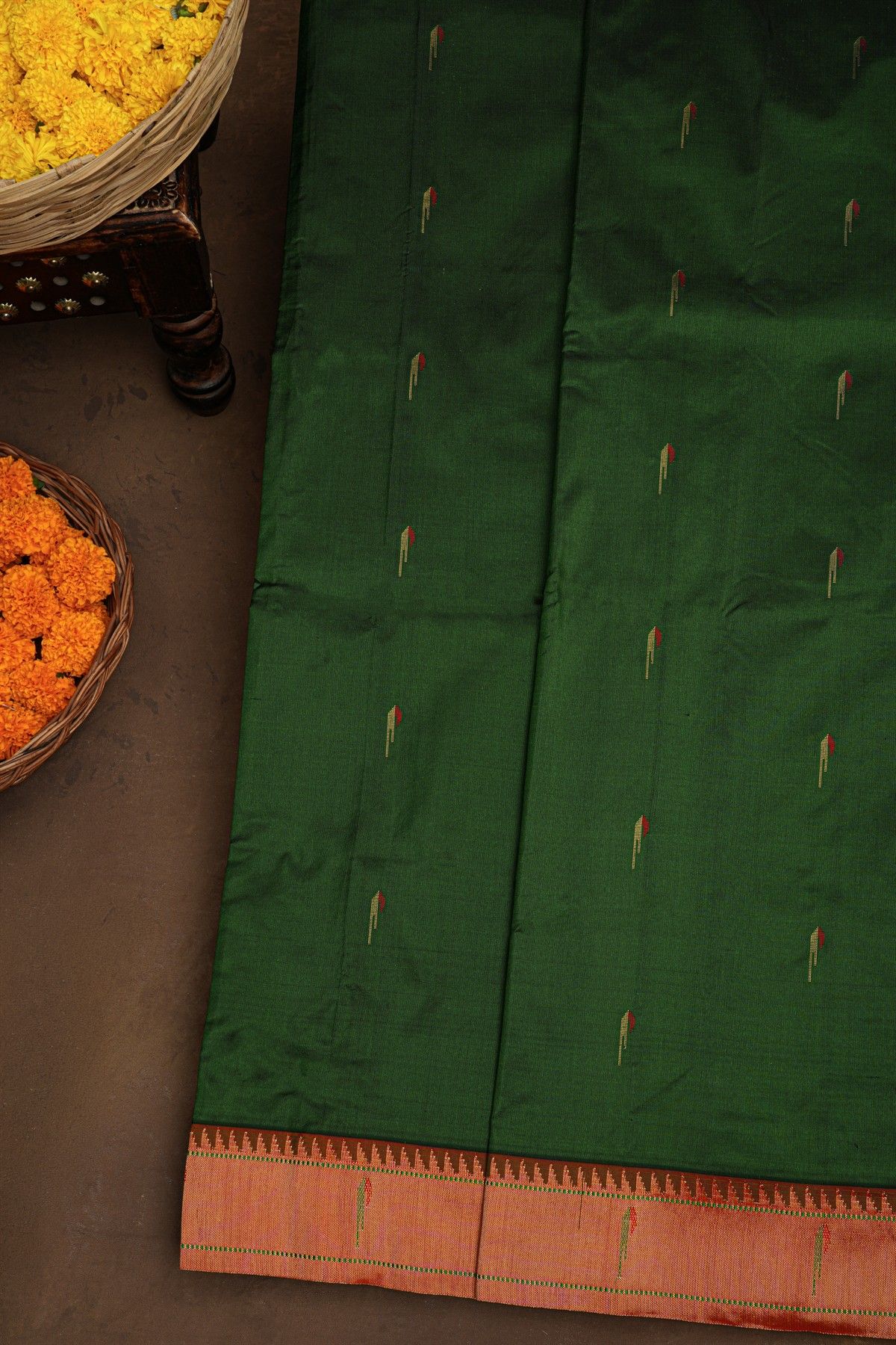 Paithani Silk Bottle Green Saree
