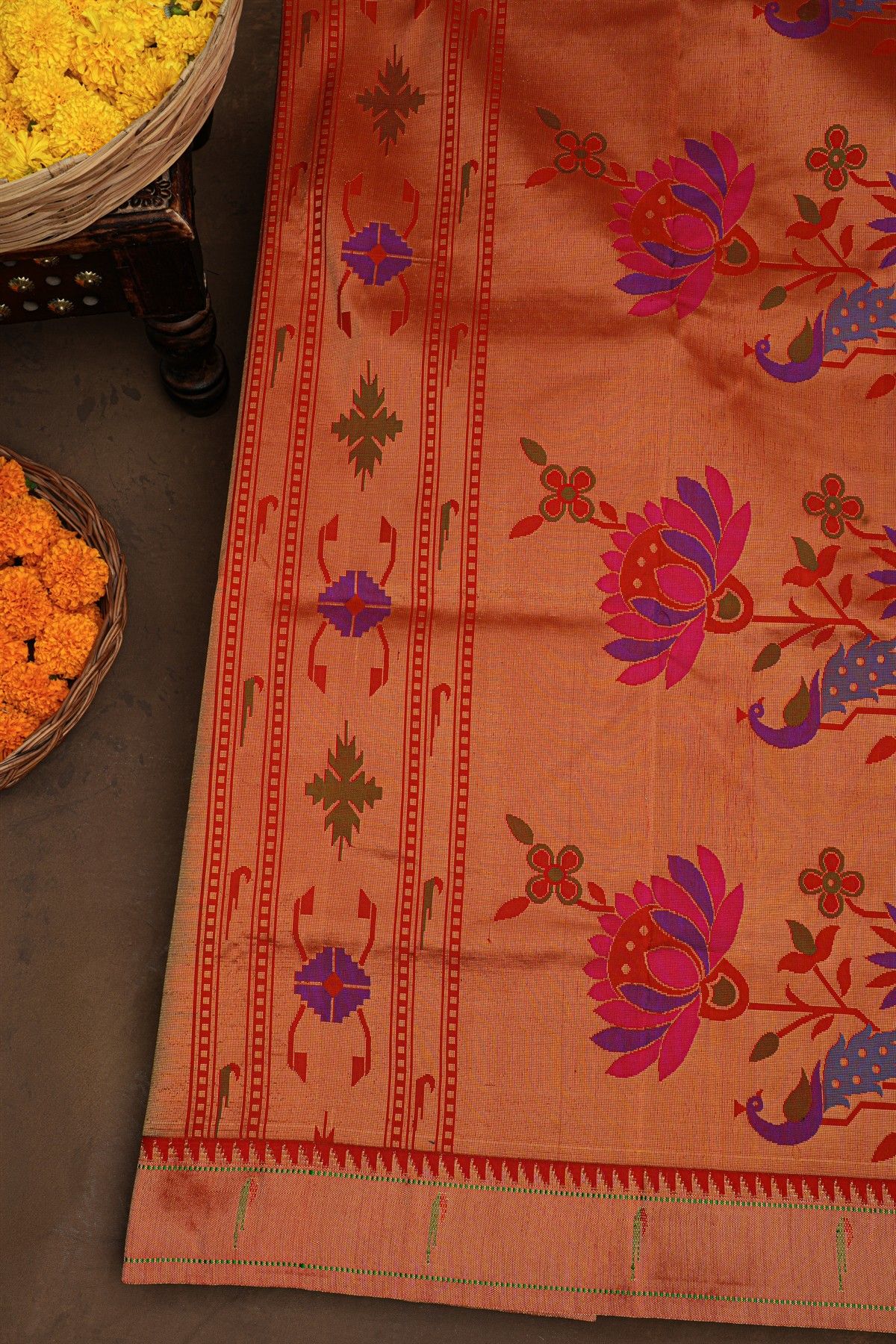 Paithani Silk Bottle Green Saree