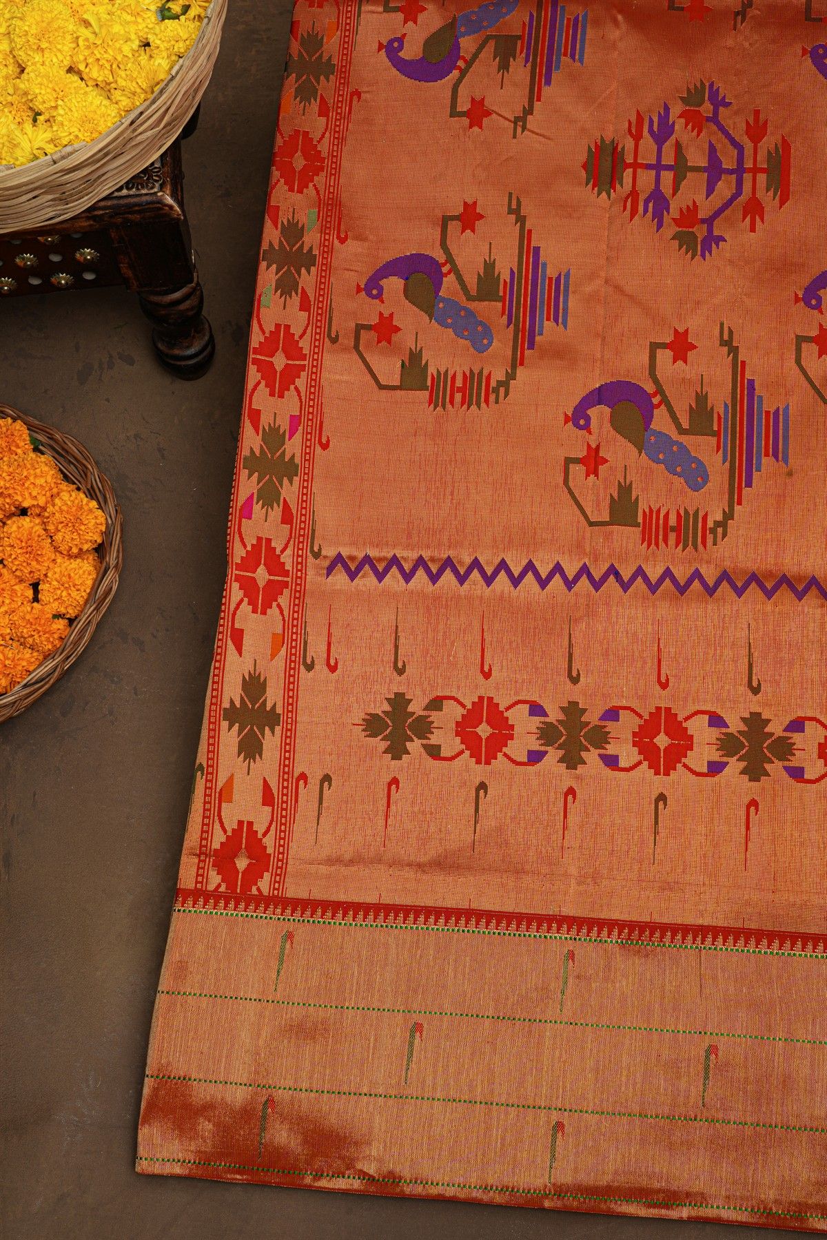 Paithani Silk Off White Saree