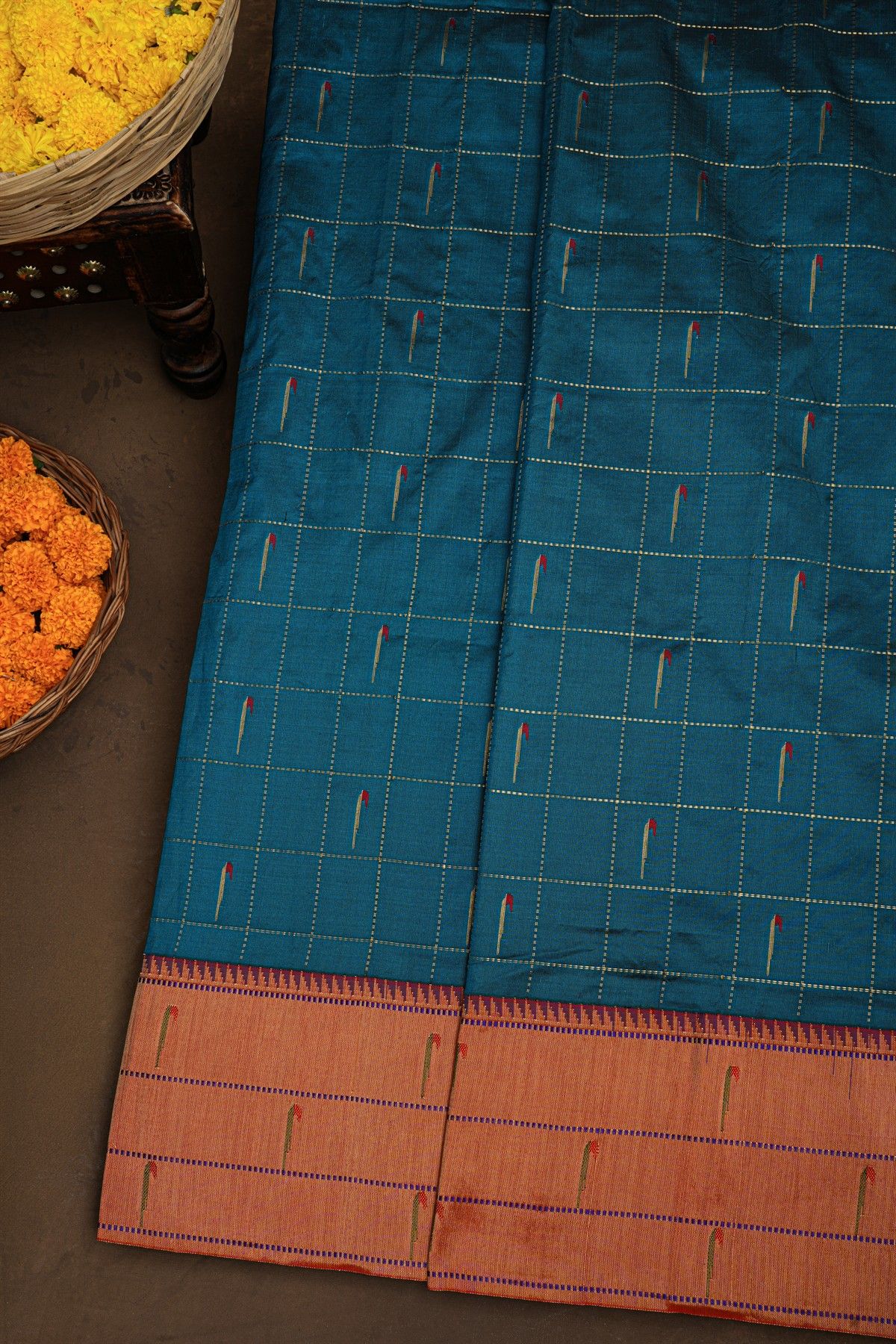 Paithani Silk Peacock Blue Saree