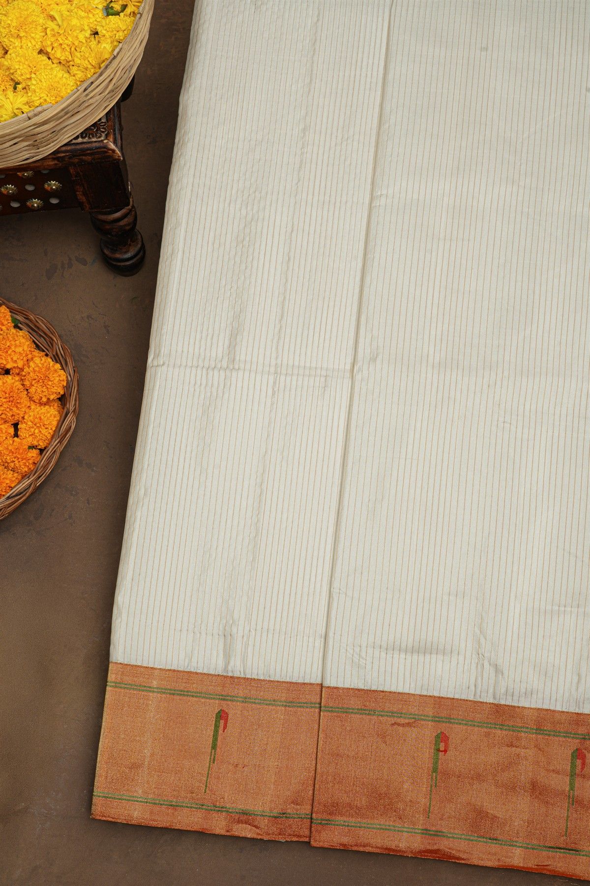 Paithani Silk Off White Saree