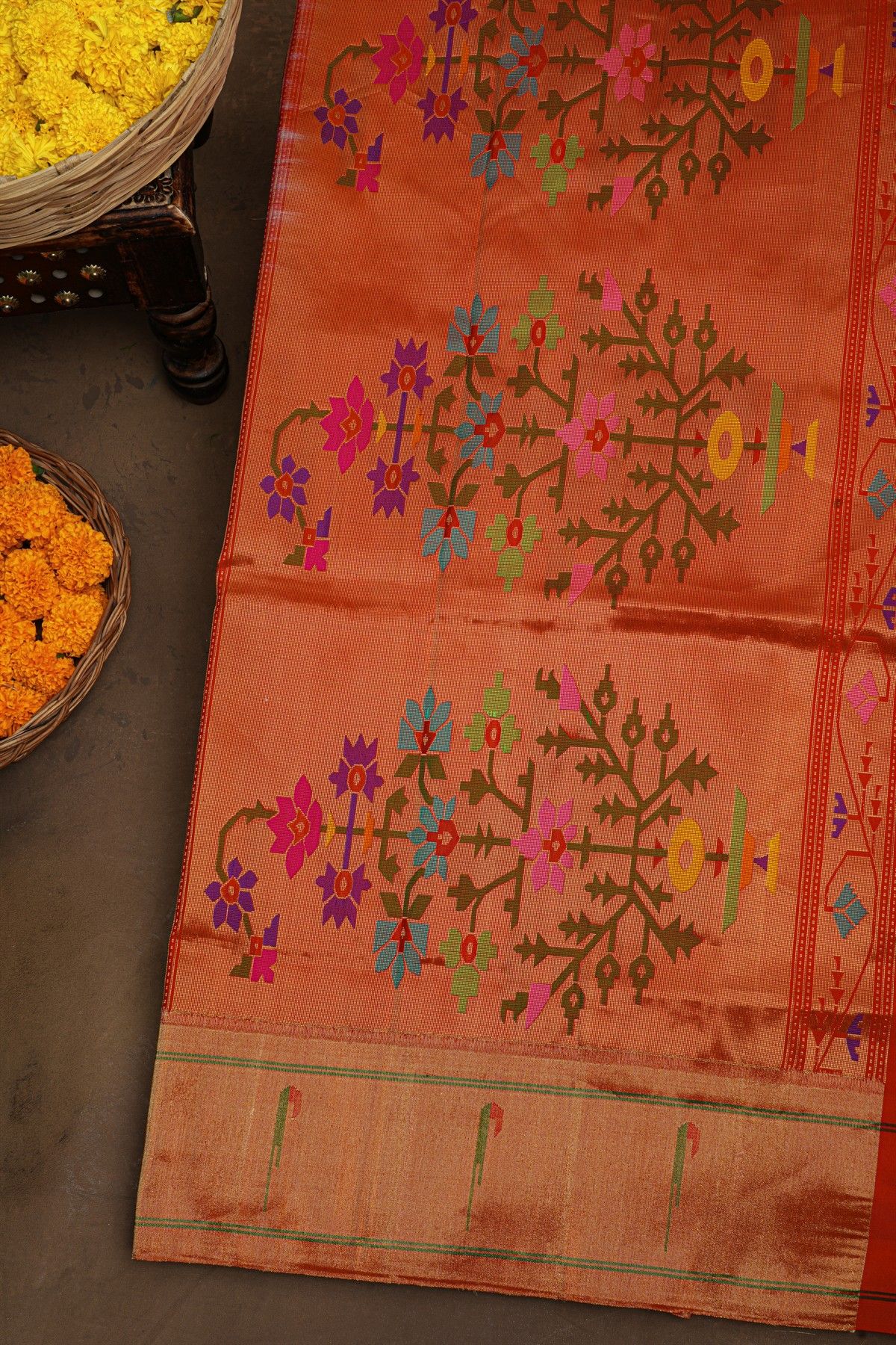 Paithani Silk Off White Saree