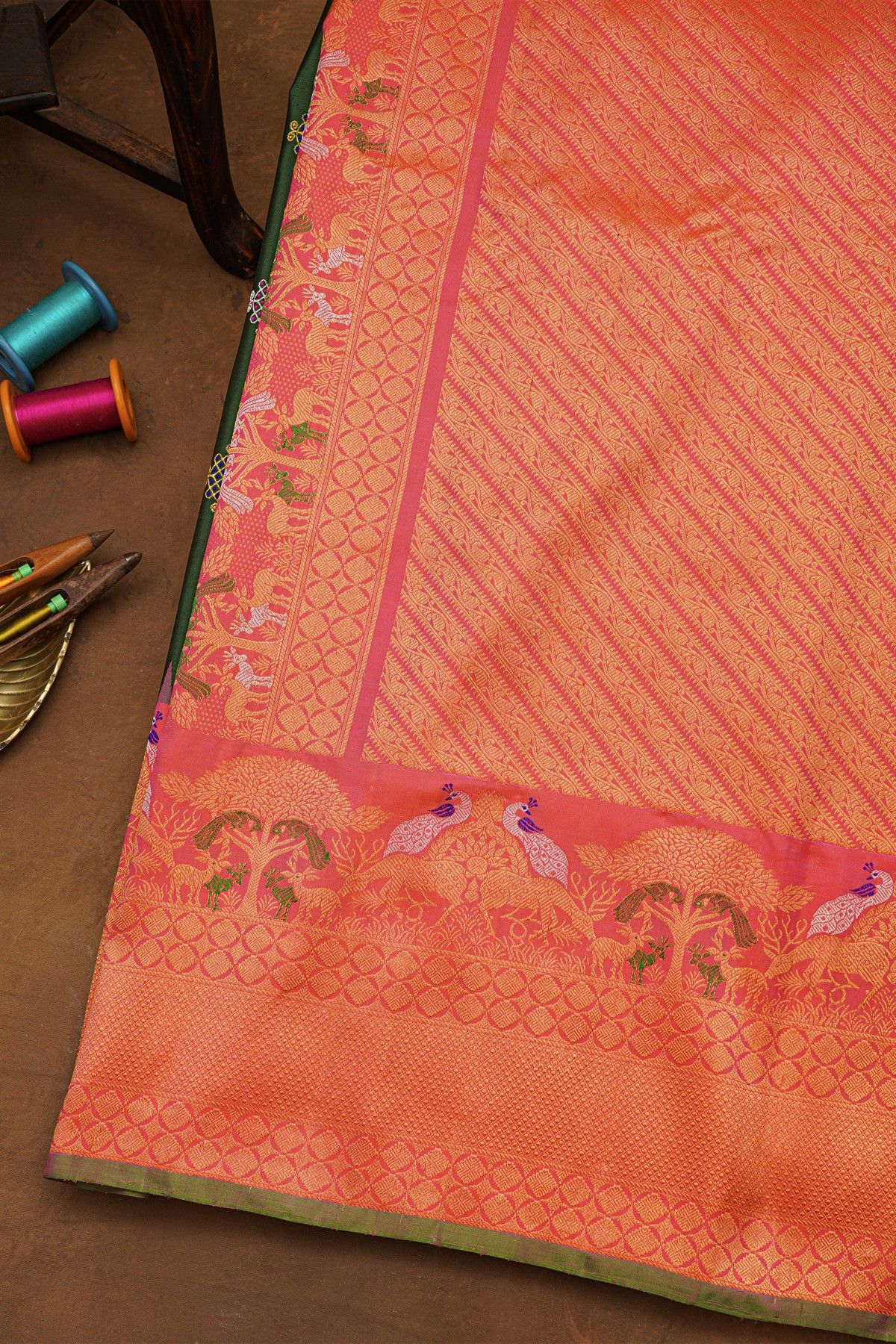Gadwal Silk Bottle Green Saree