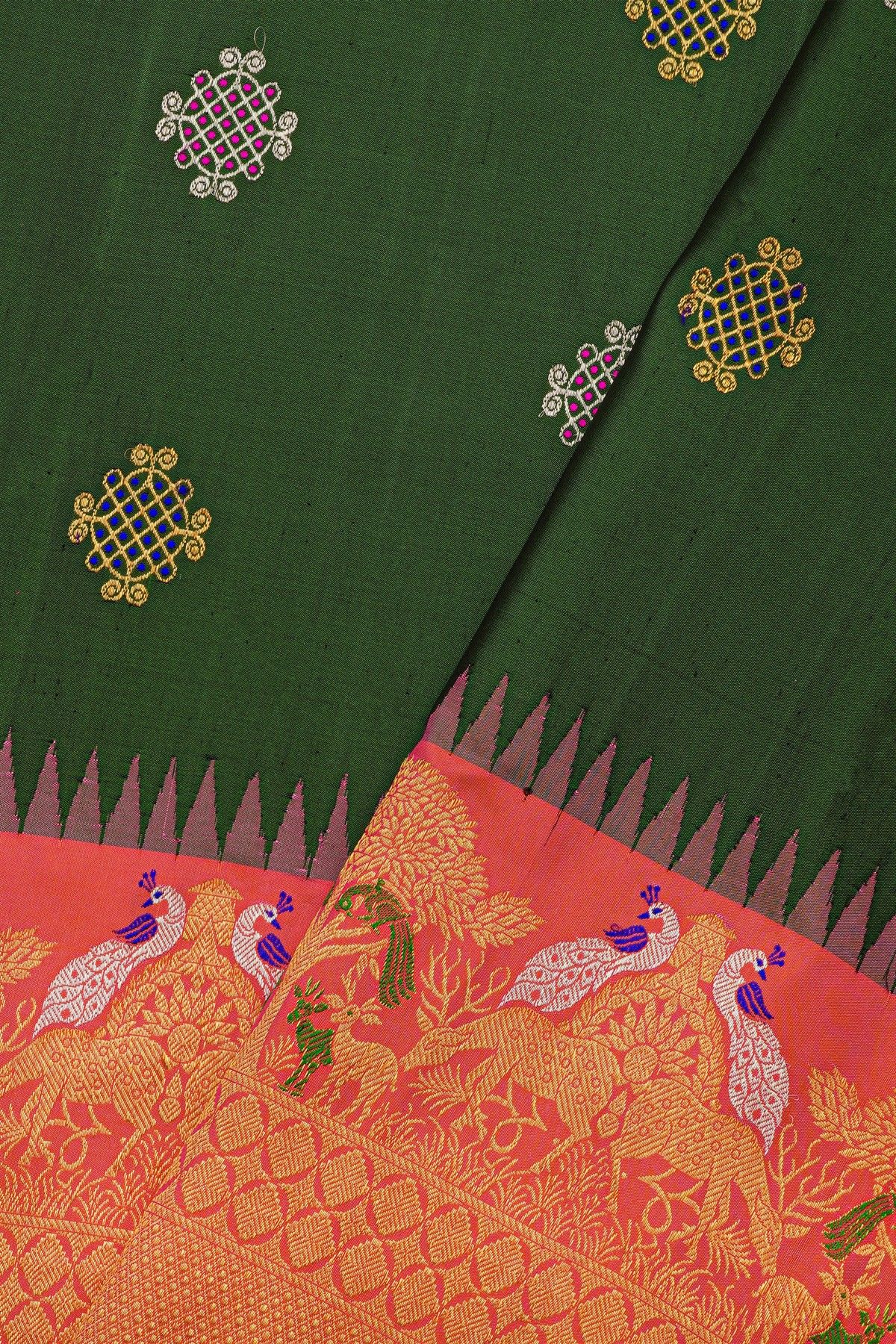 Gadwal Silk Bottle Green Saree