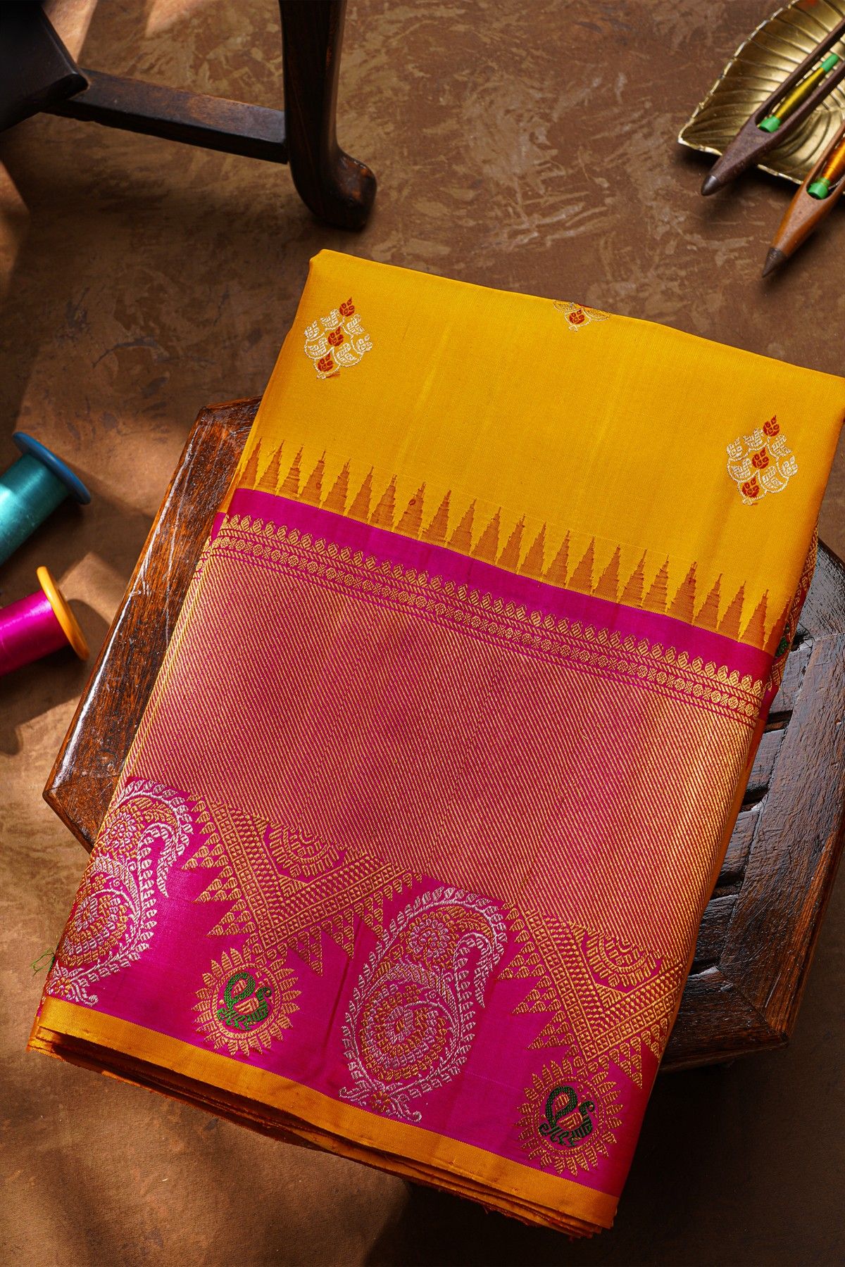 Gadwal Silk Mustard Saree