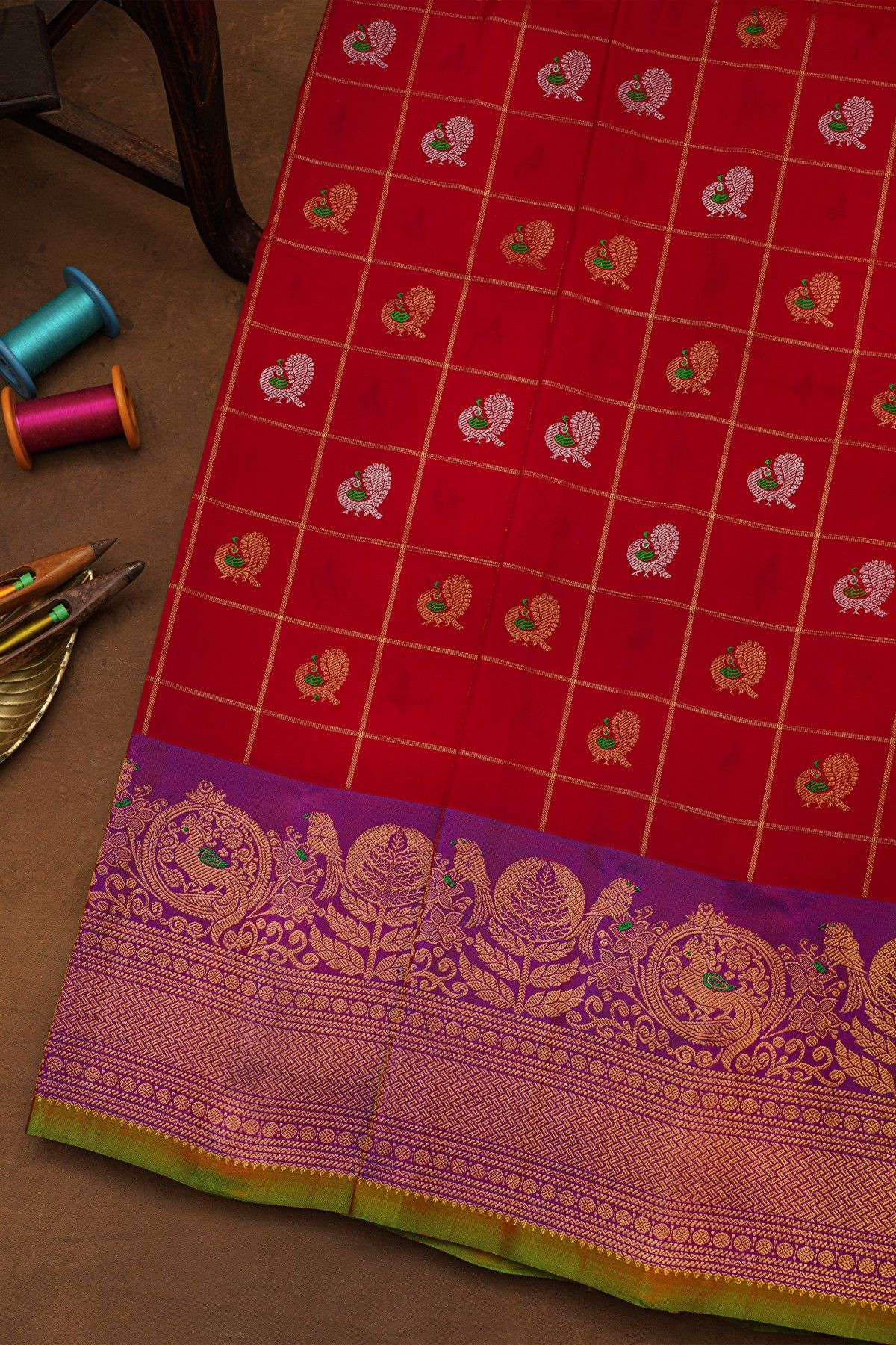 Gadwal Silk Red Saree
