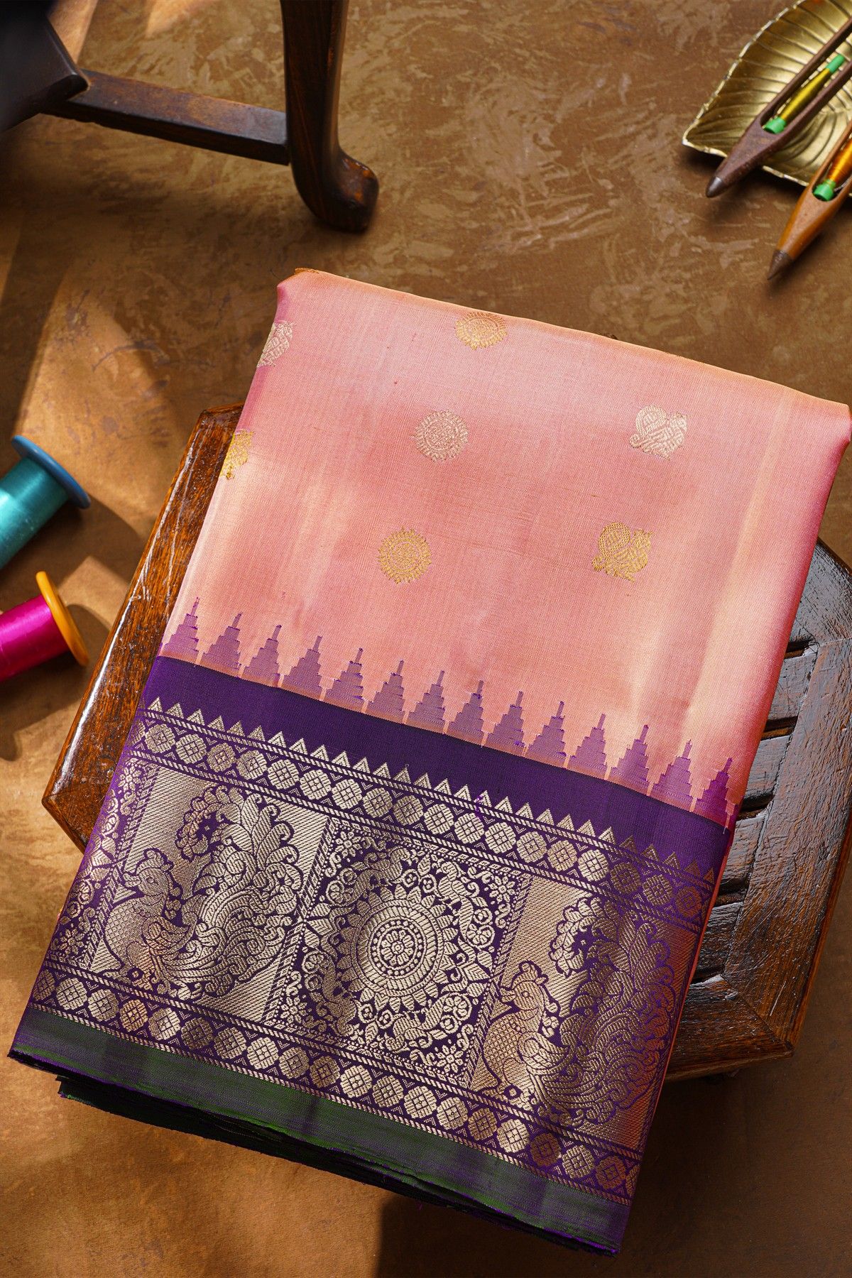 Gadwal Silk Baby Pink Saree