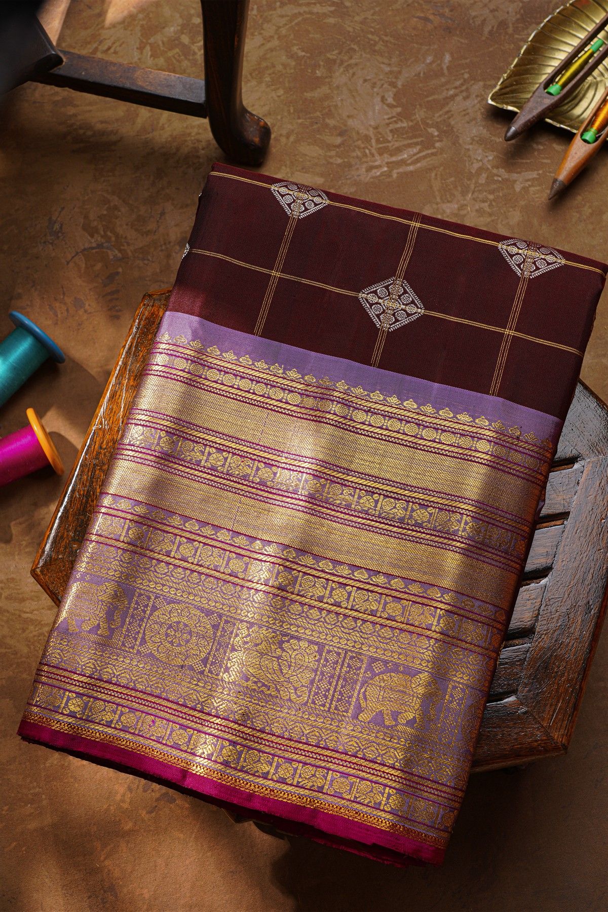 Gadwal Silk Brown Saree