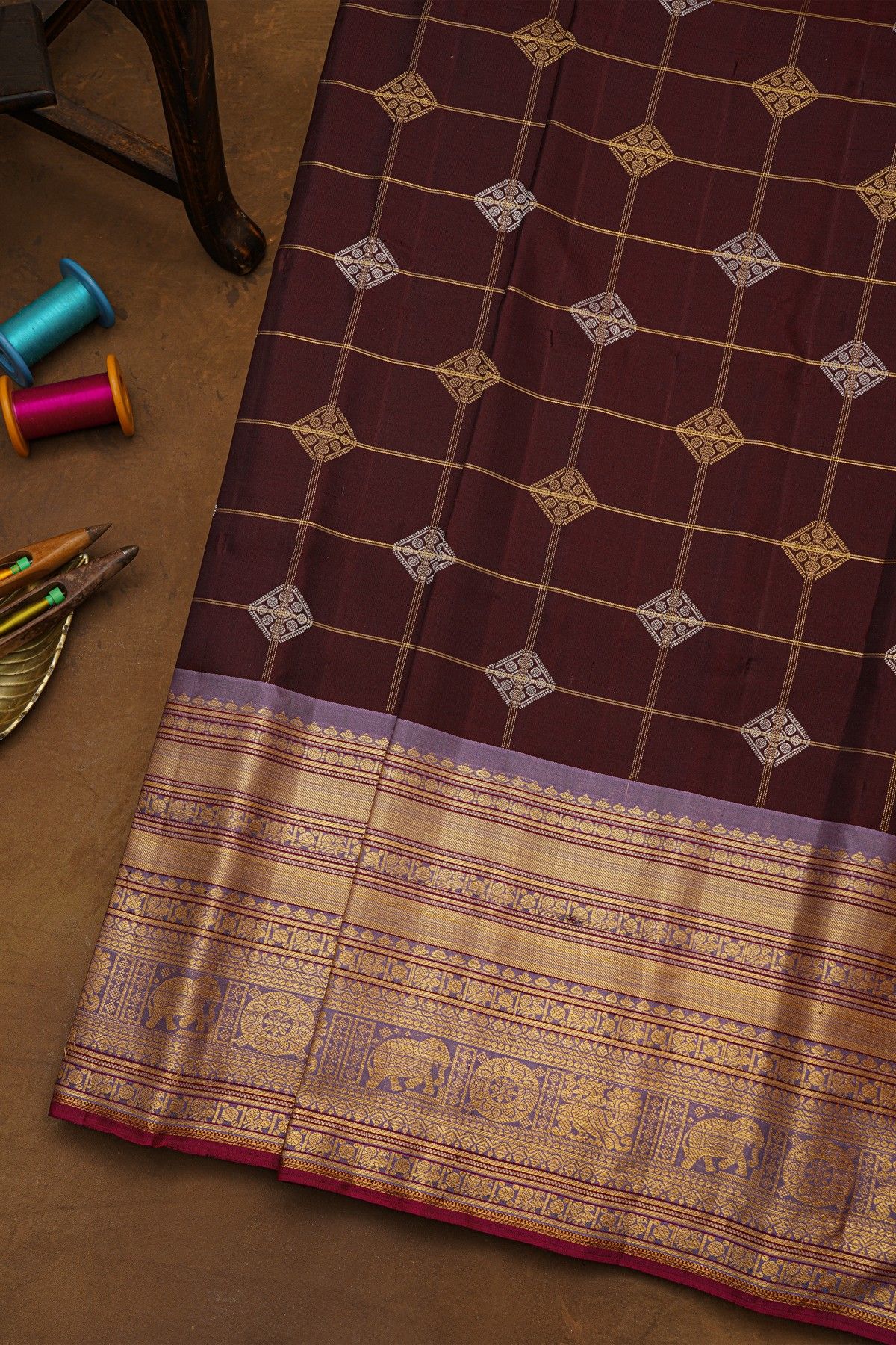 Gadwal Silk Brown Saree