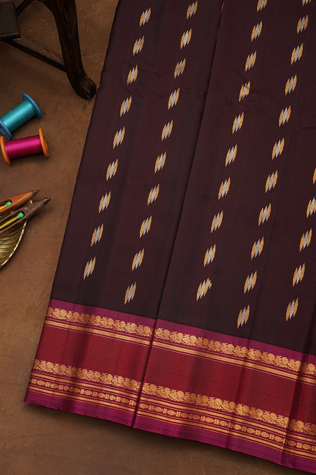 Gadwal Silk Dark Brown Saree