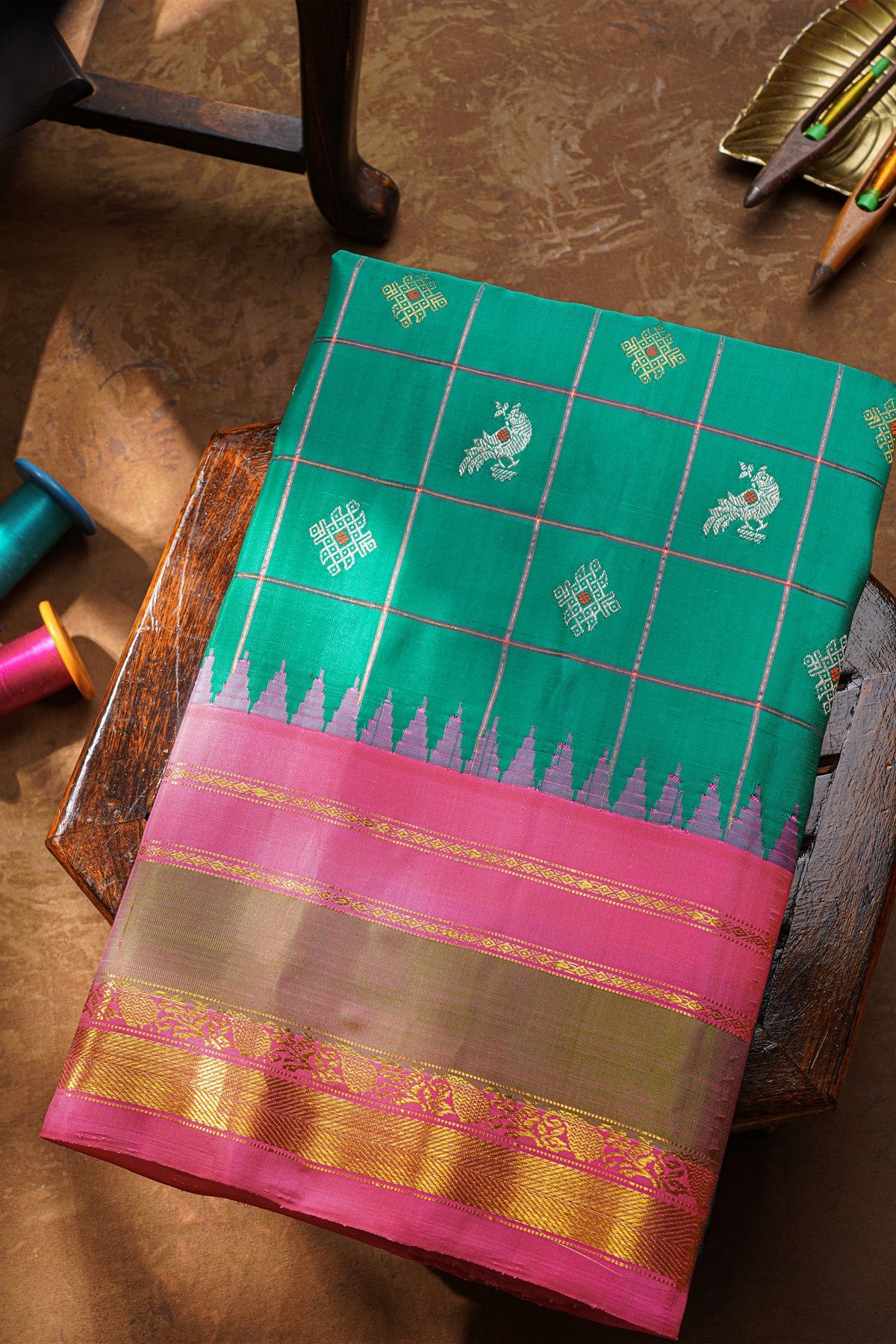 Gadwal Silk Teal Blue Saree