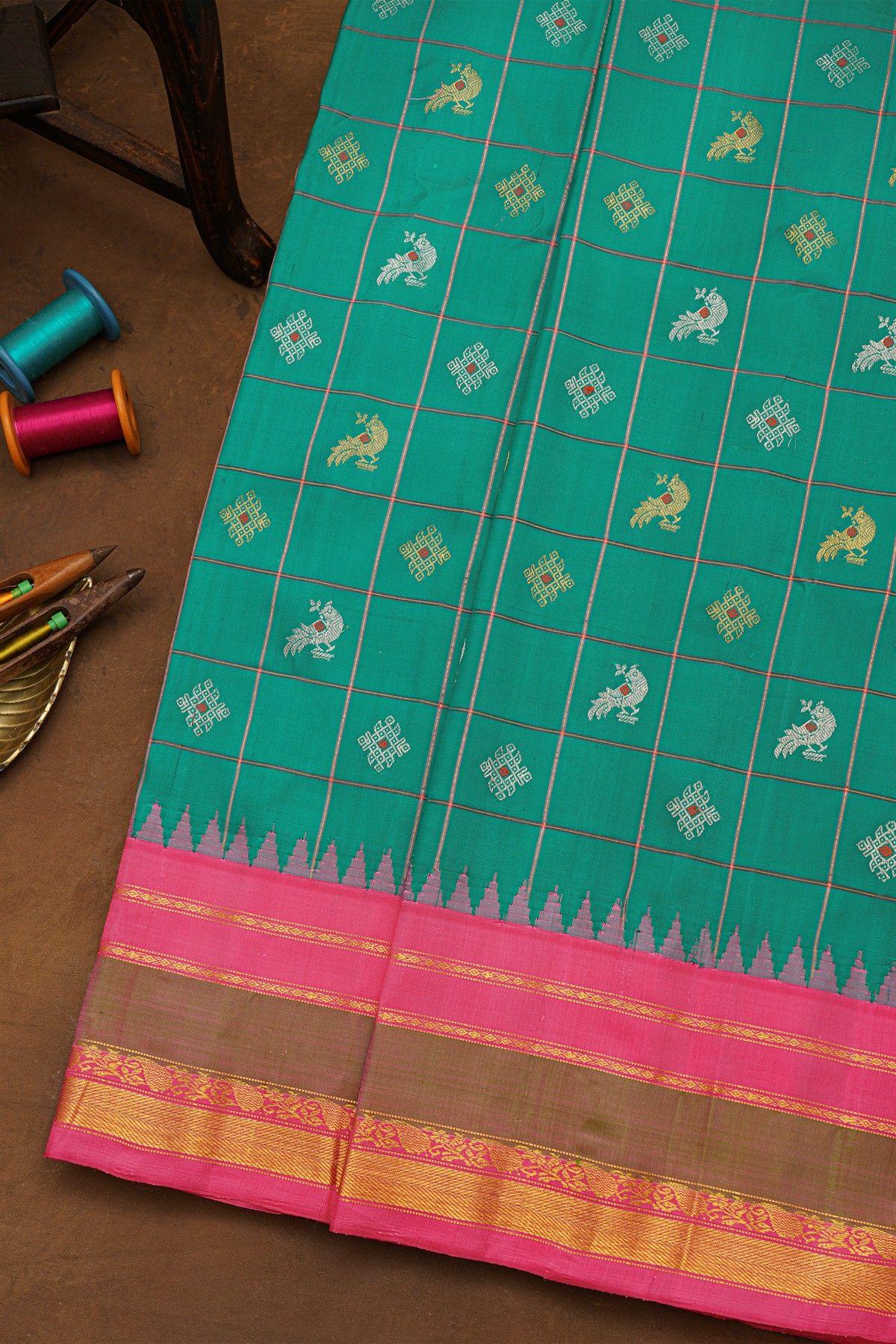 Gadwal Silk Teal Blue Saree