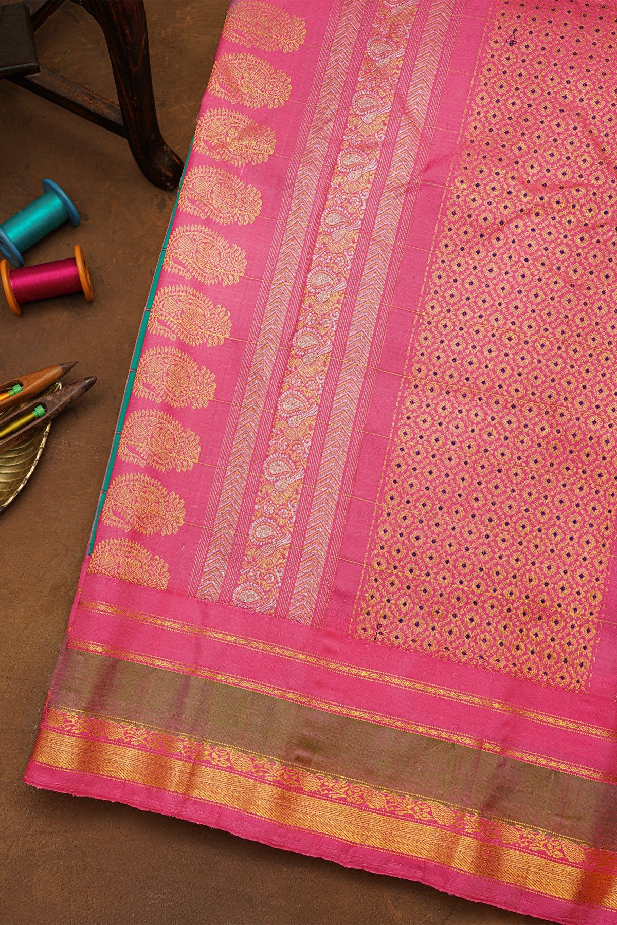 Gadwal Silk Teal Blue Saree