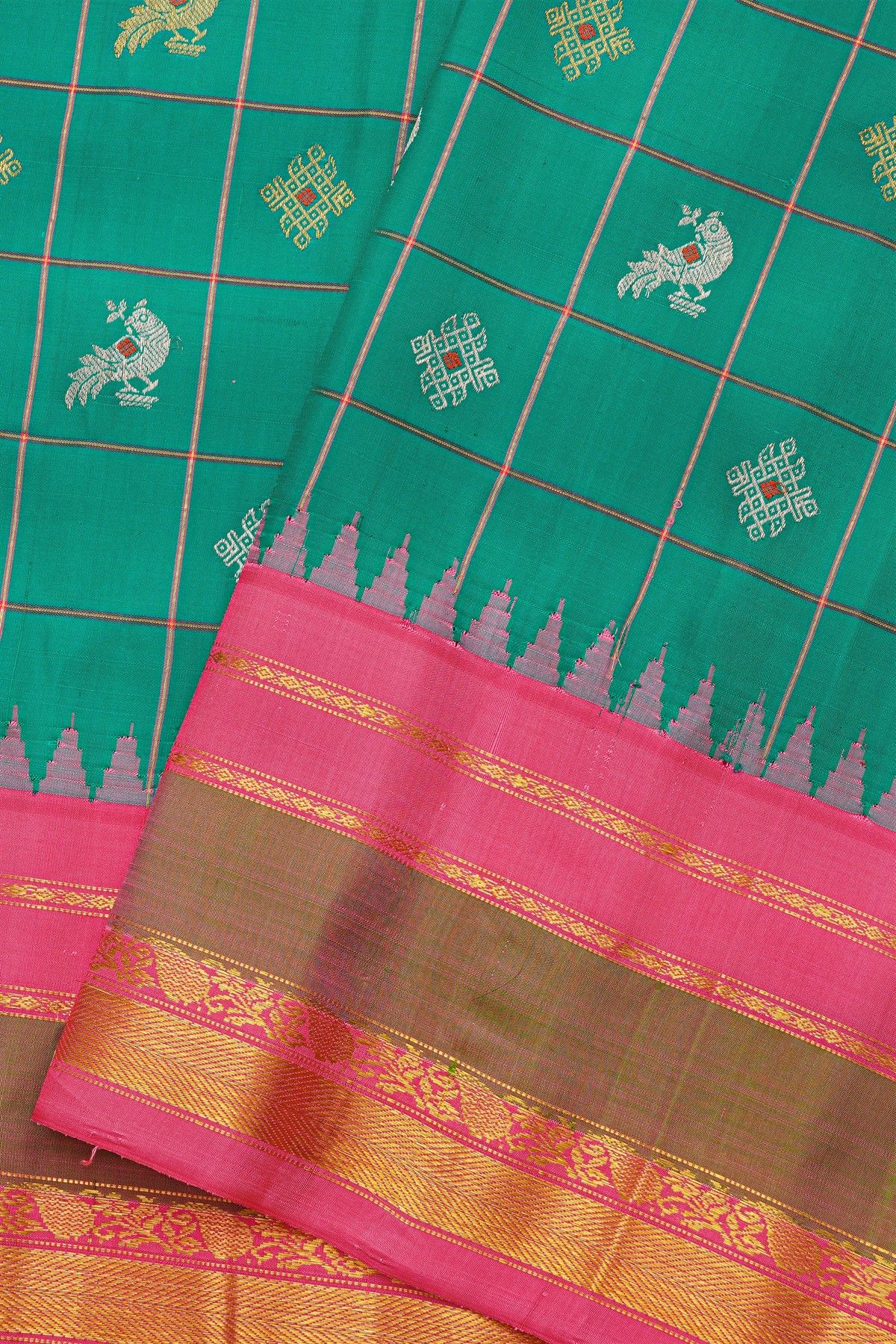 Gadwal Silk Teal Blue Saree