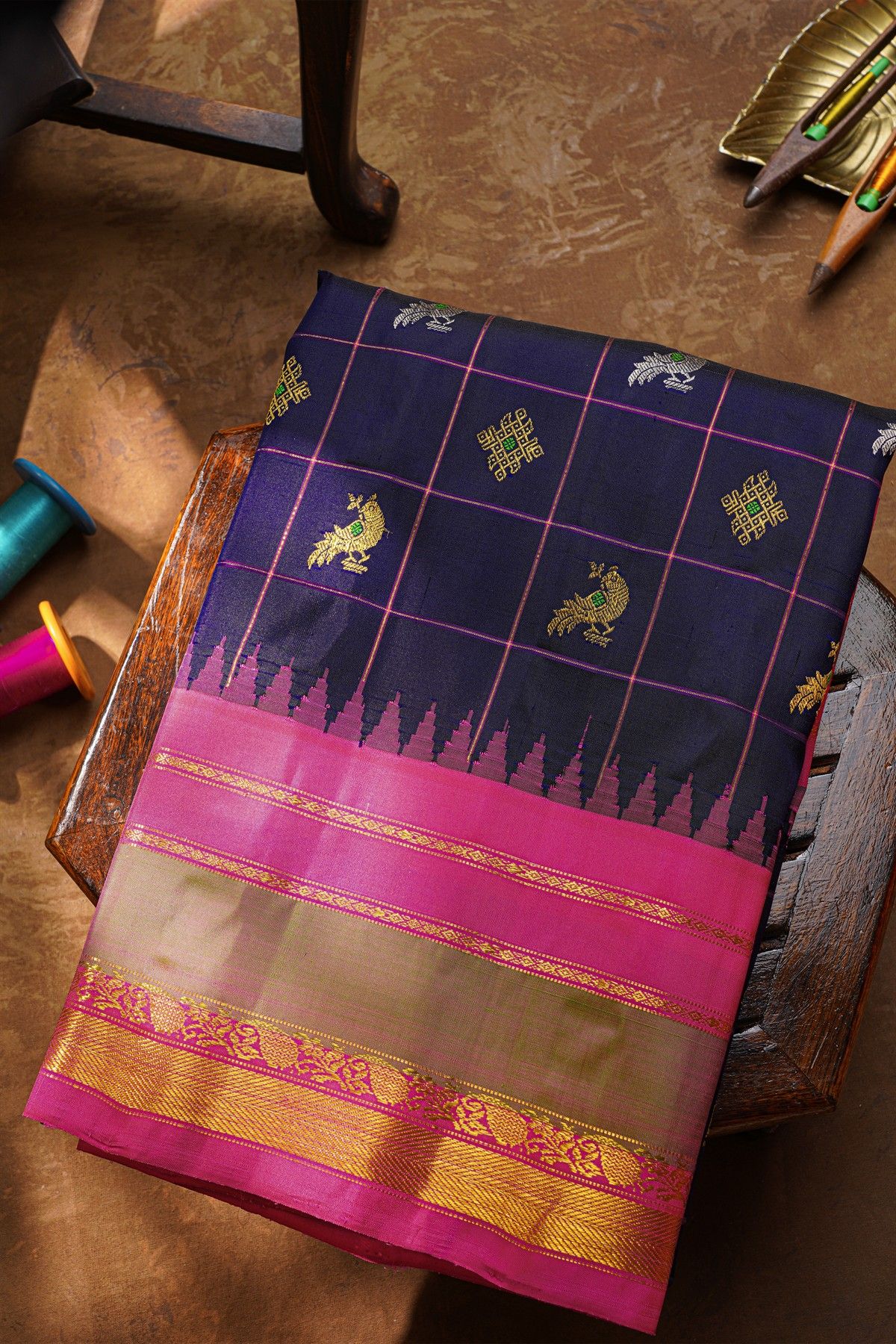 Gadwal Silk Navy Blue Saree